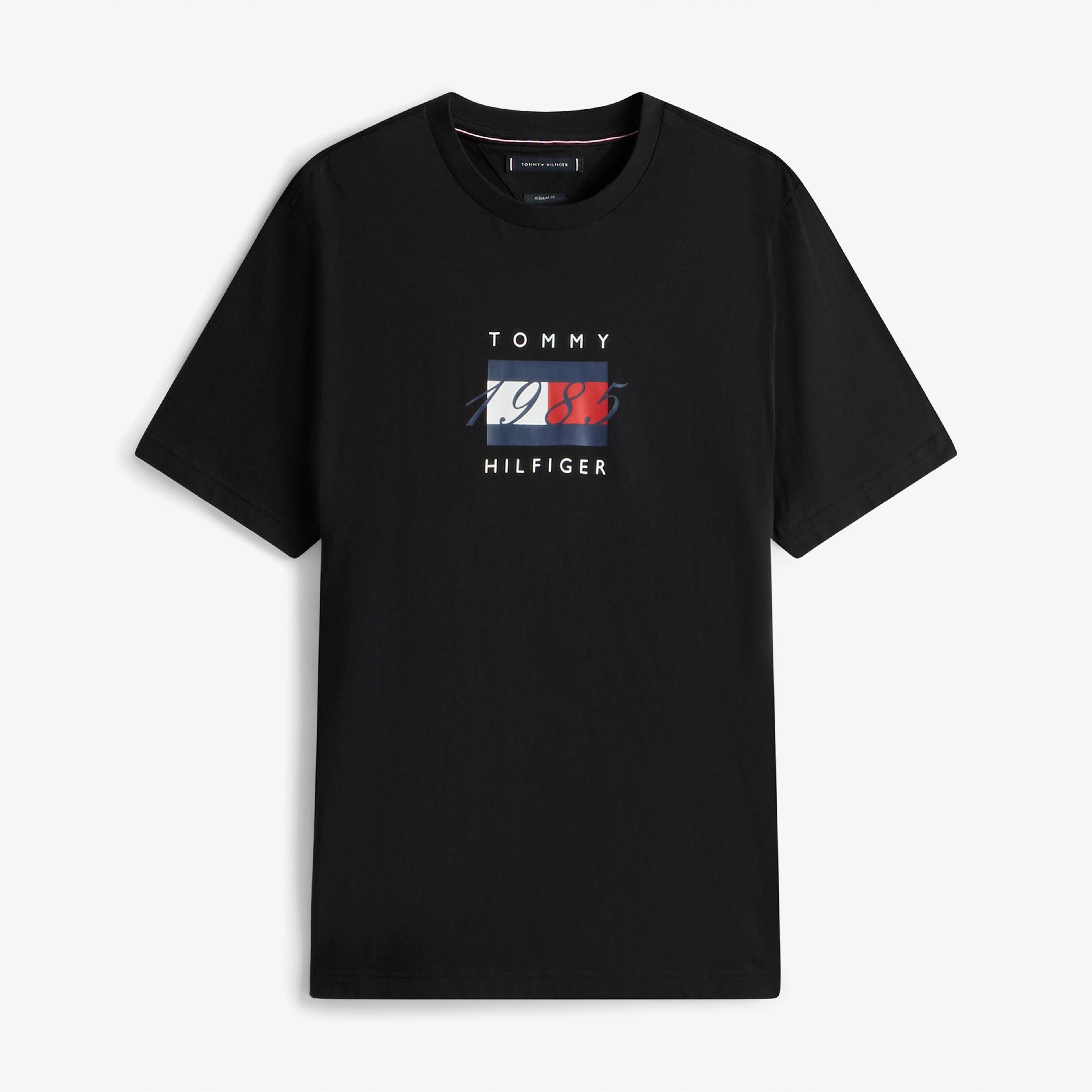 Tommy Hilfiger Linear Flag Graphic Erkek Siyah T-Shirt