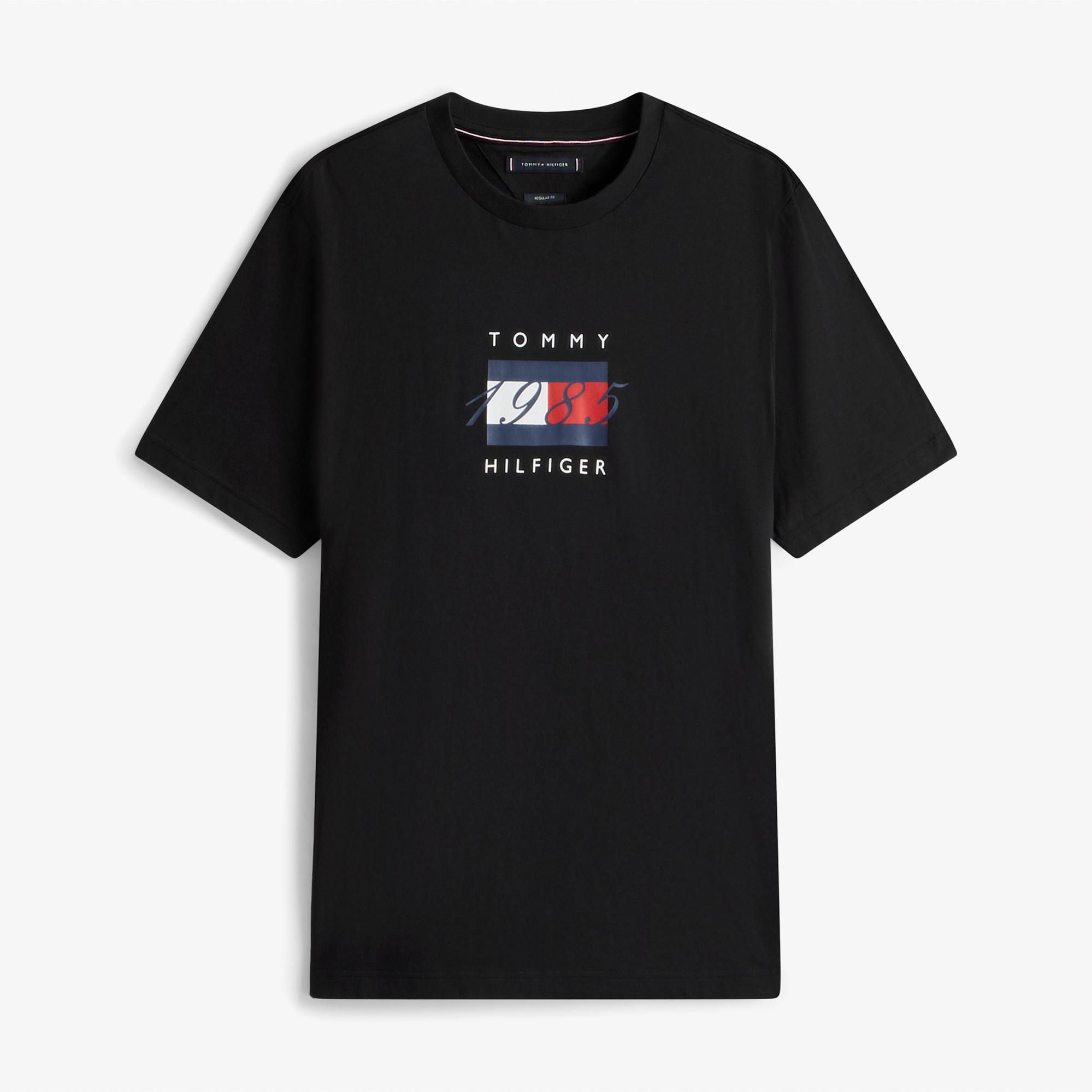 Tommy Hilfiger Linear Flag Graphic Erkek Siyah T-Shirt