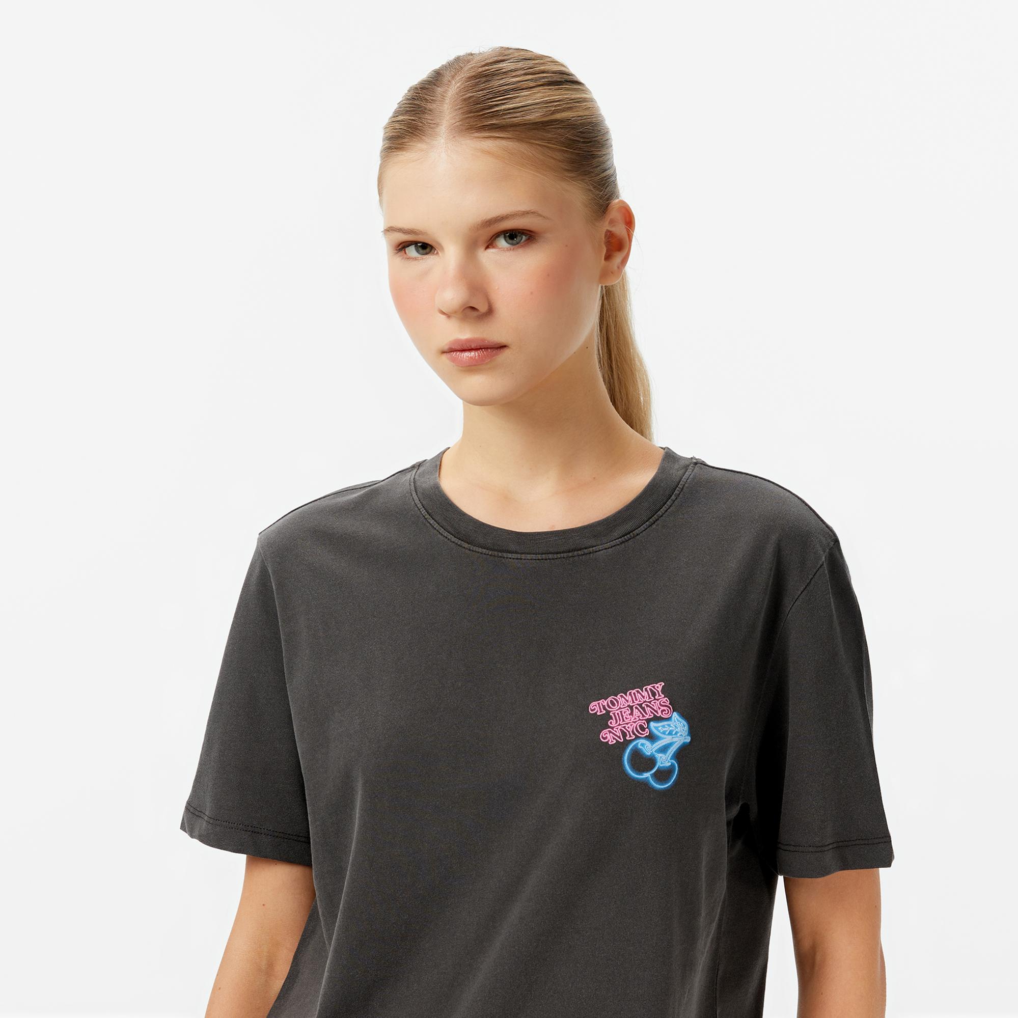 Tommy Jeans Relax Neon Kadın Gri T-Shirt