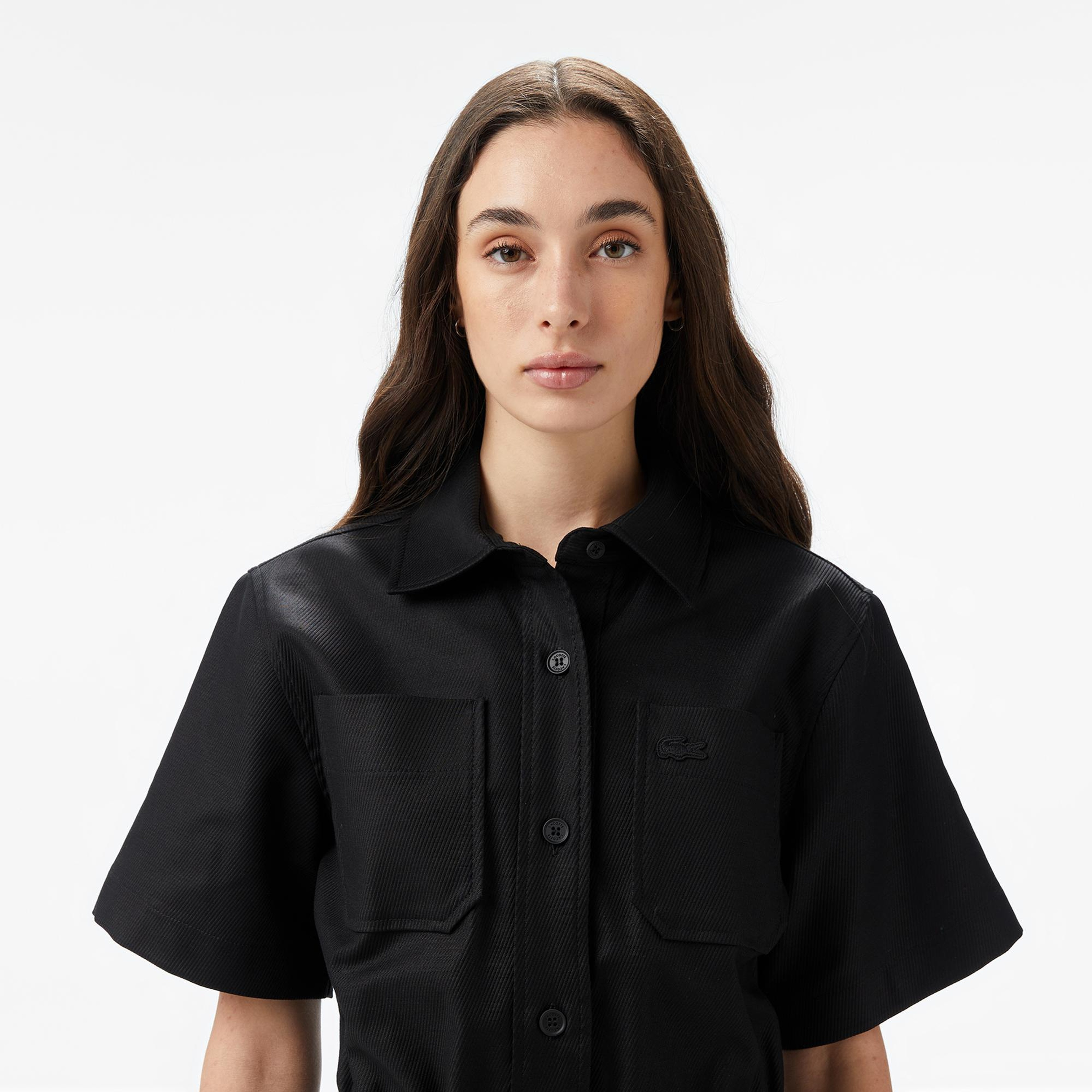 Lacoste Kadın Classic Fit Kısa Kollu Siyah Elbise