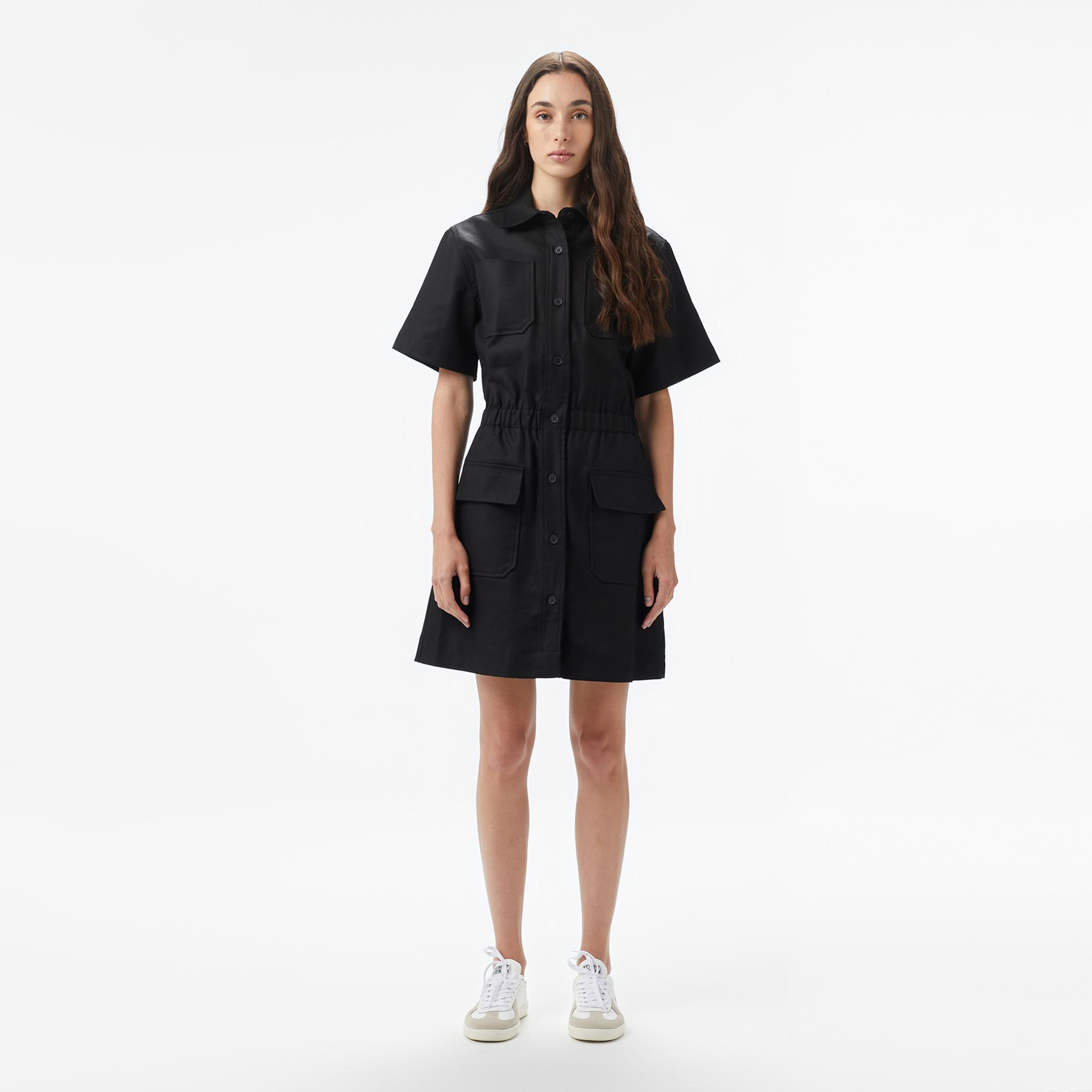 Lacoste Kadın Classic Fit Kısa Kollu Siyah Elbise