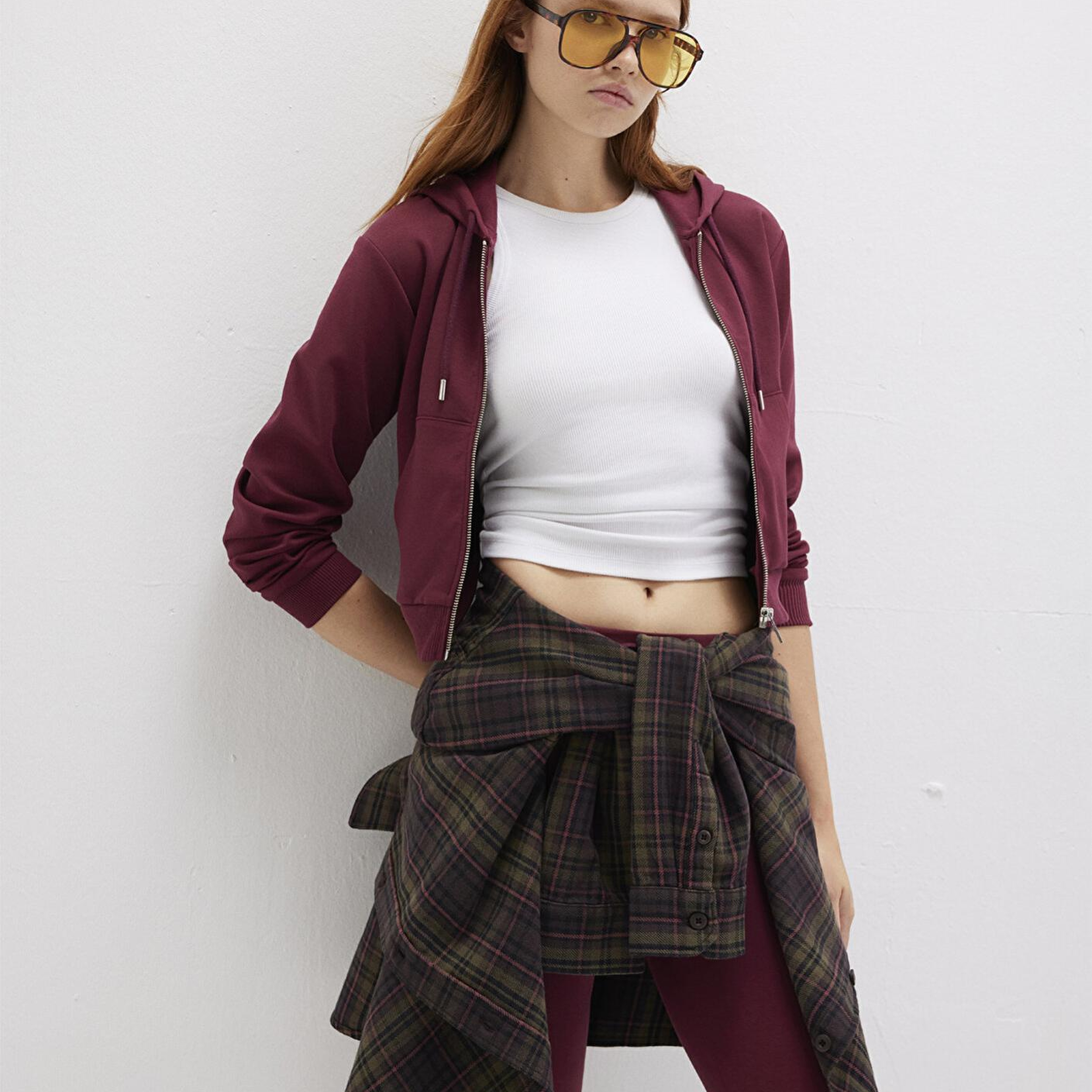 Mavi Kapüşonlu Bordo İnterlok Sweatshirt 1S10424-70394