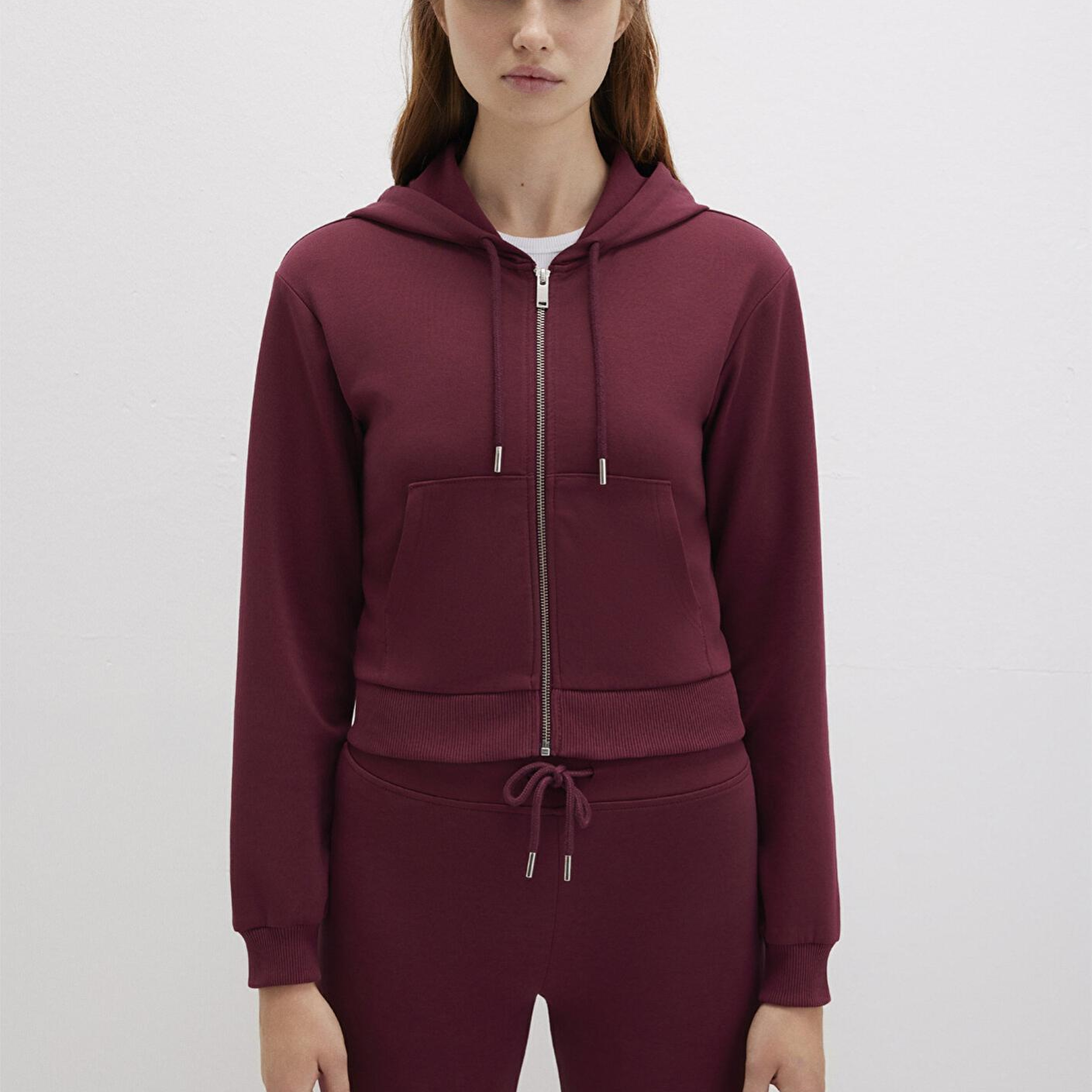 Mavi Kapüşonlu Bordo İnterlok Sweatshirt 1S10424-70394