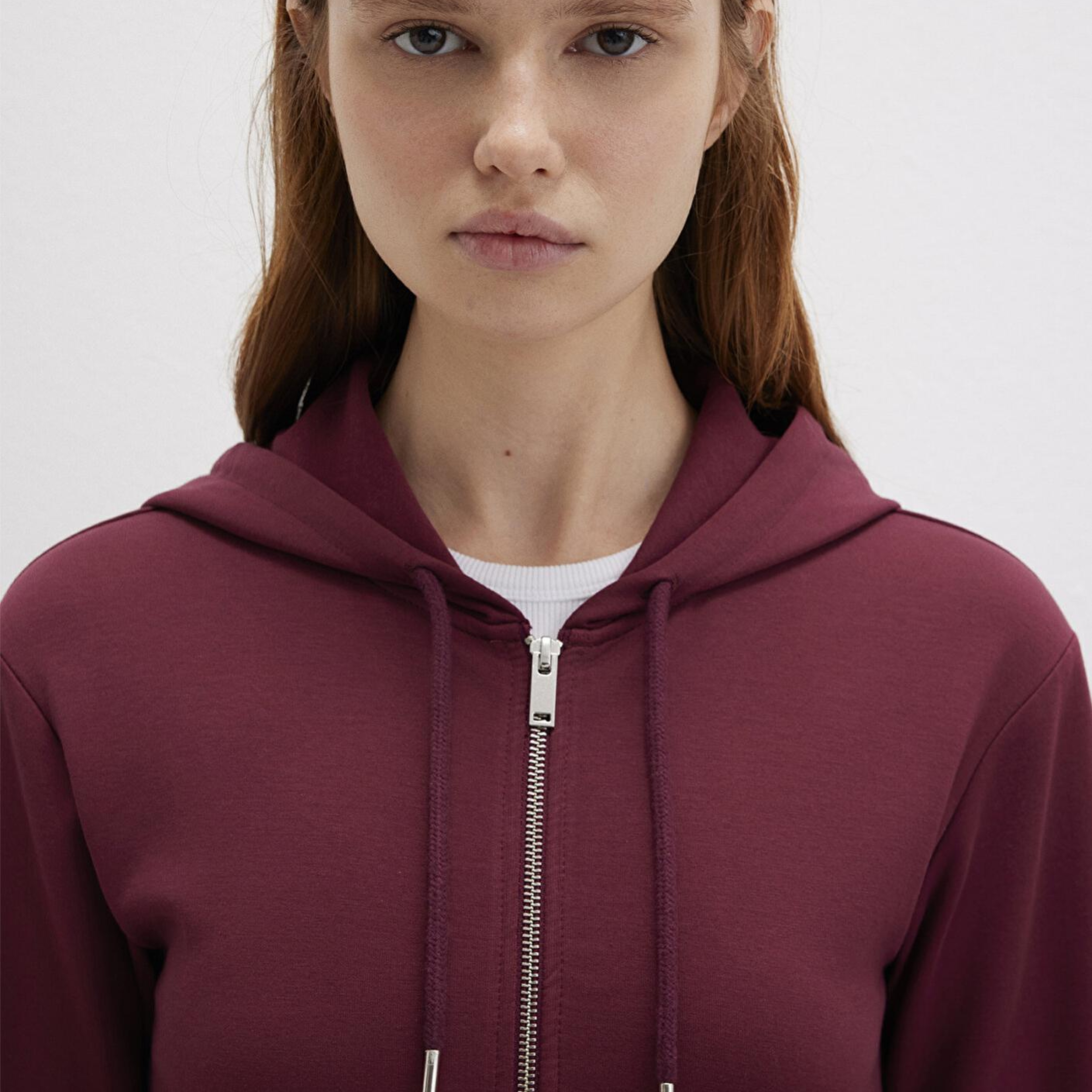 Mavi Kapüşonlu Bordo İnterlok Sweatshirt 1S10424-70394