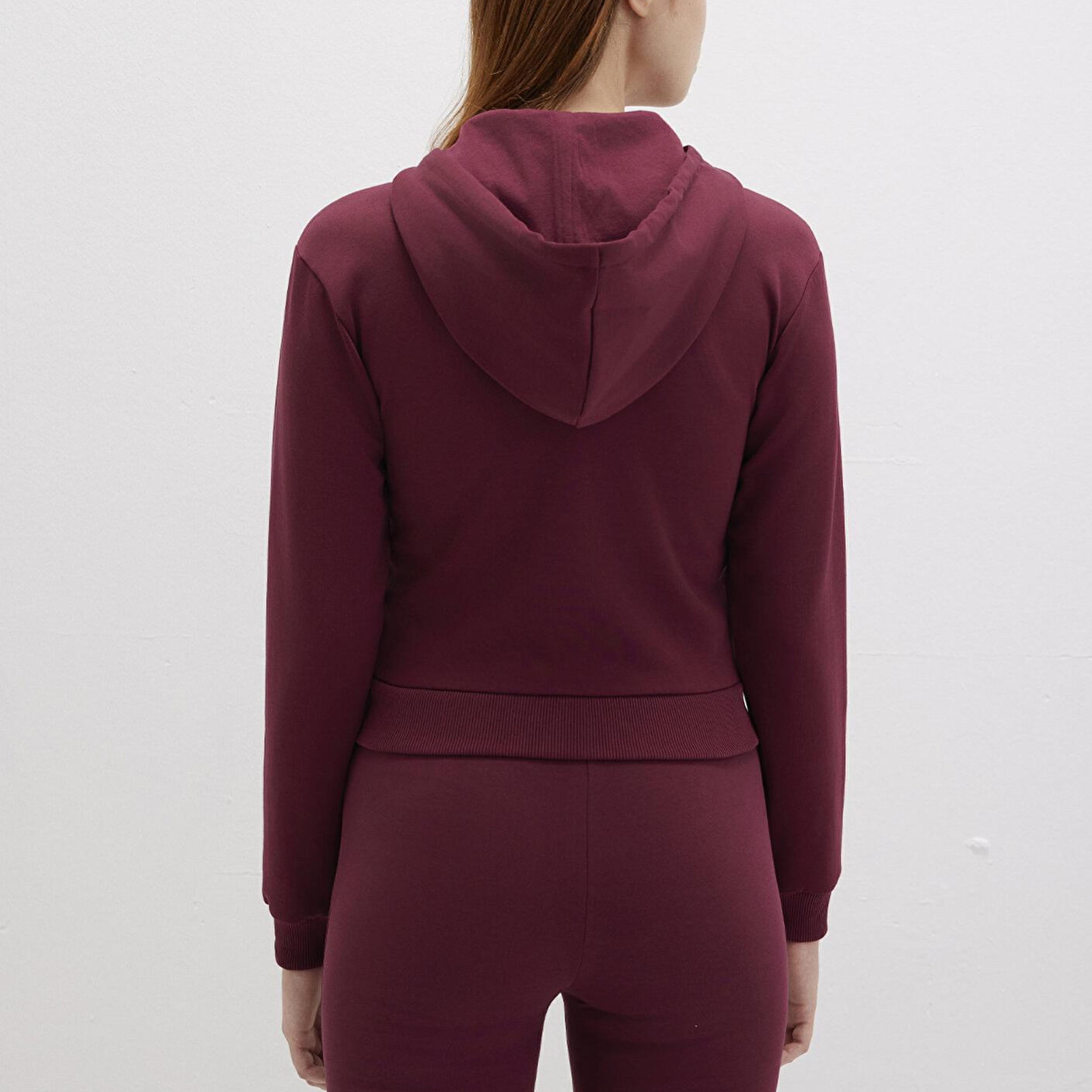 Mavi Kapüşonlu Bordo İnterlok Sweatshirt 1S10424-70394