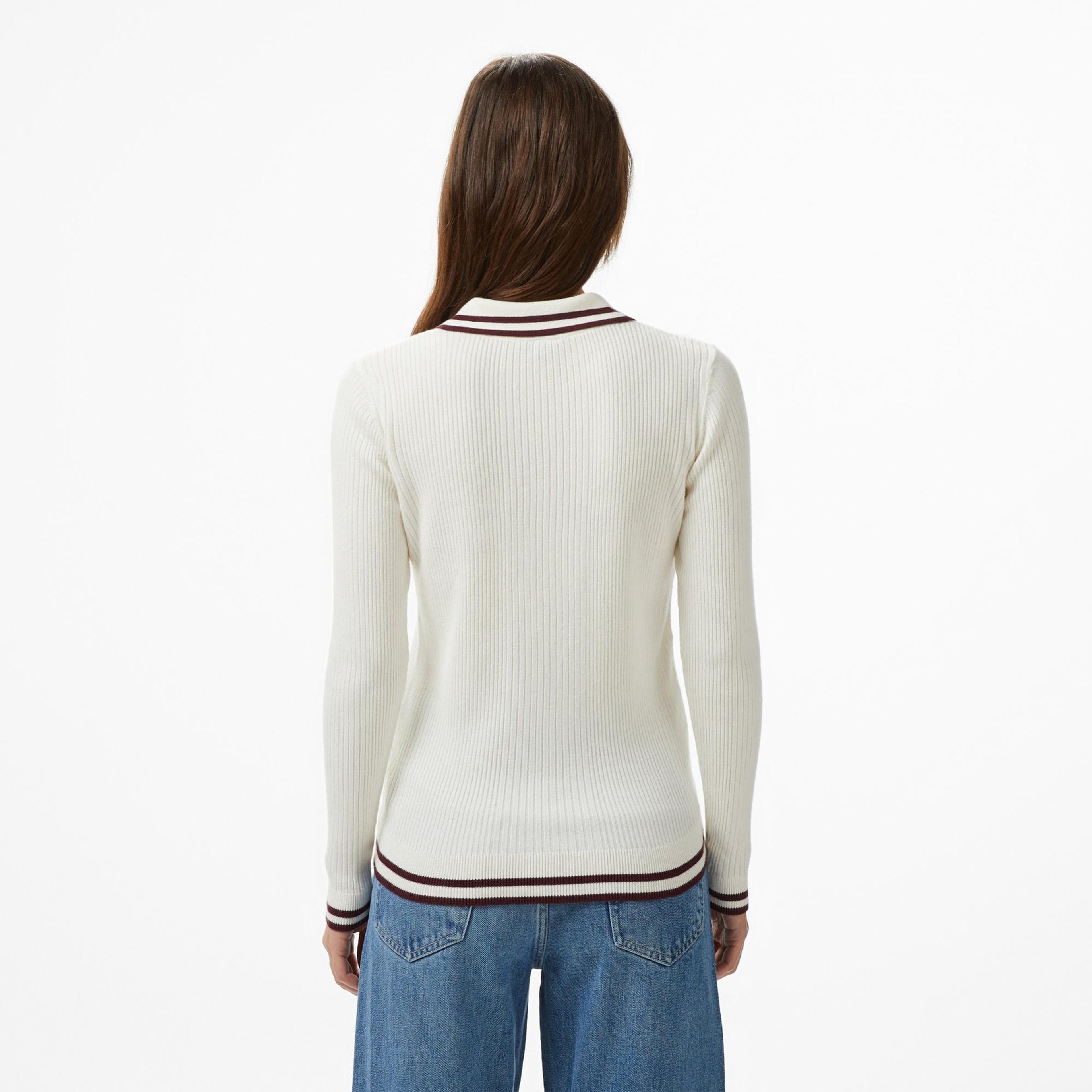 Nautica Kadın Krem Rengi Classic Fit Uzun Kollu Polo Yaka T-Shirt