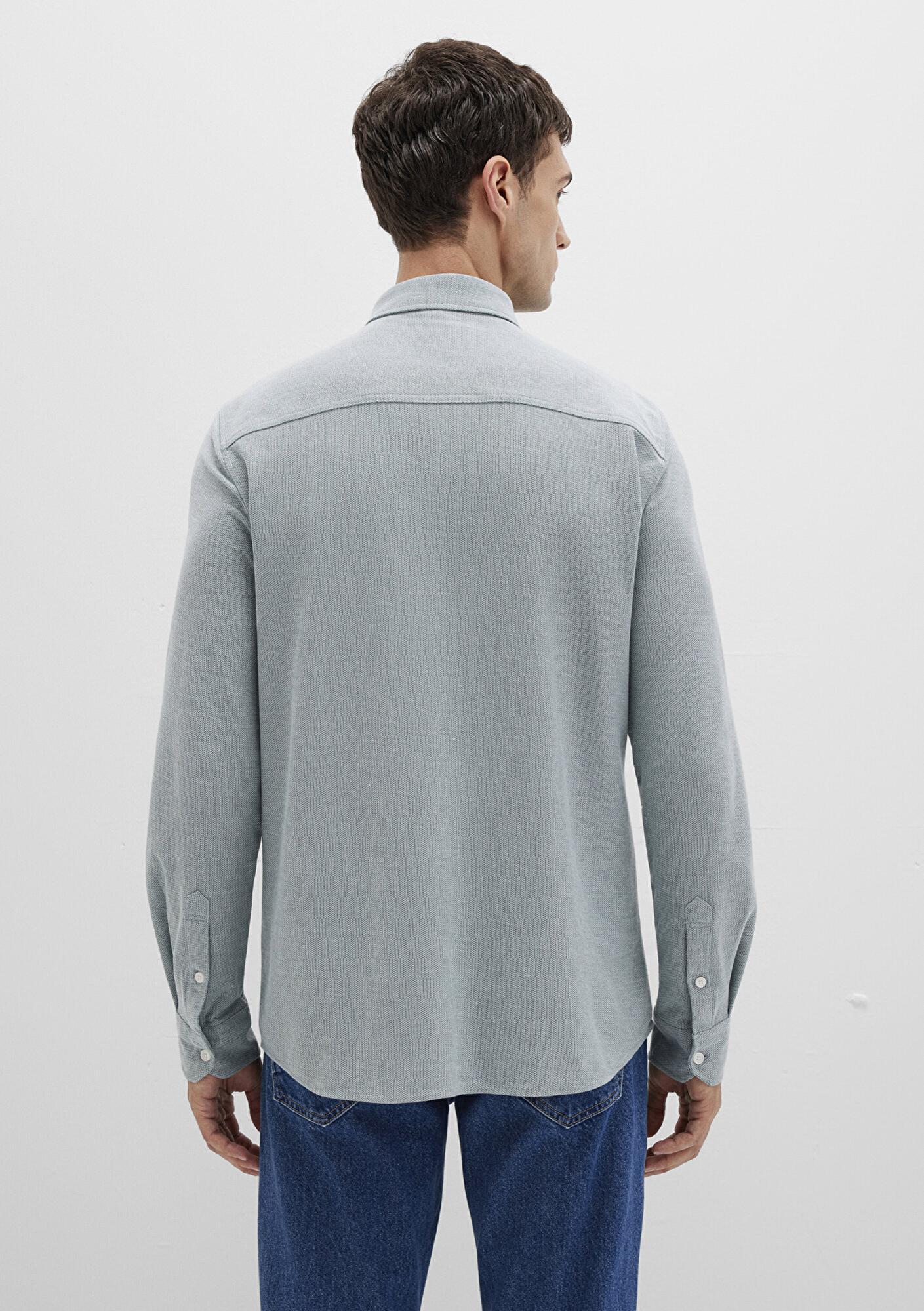 Mavi Yeşil Örme Gömlek Slim Fit / Dar Kesim 0211513-70131