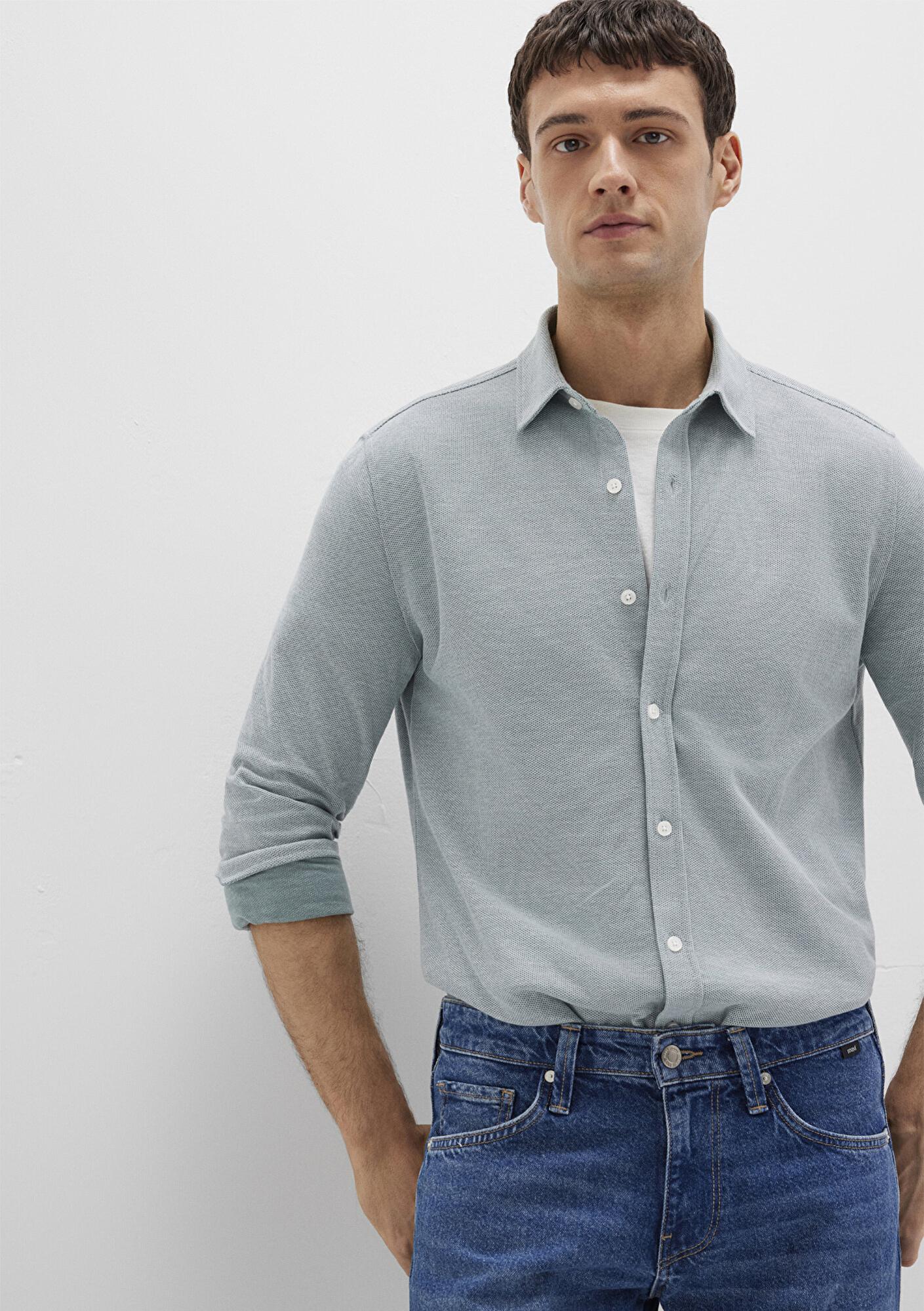 Mavi Yeşil Örme Gömlek Slim Fit / Dar Kesim 0211513-70131