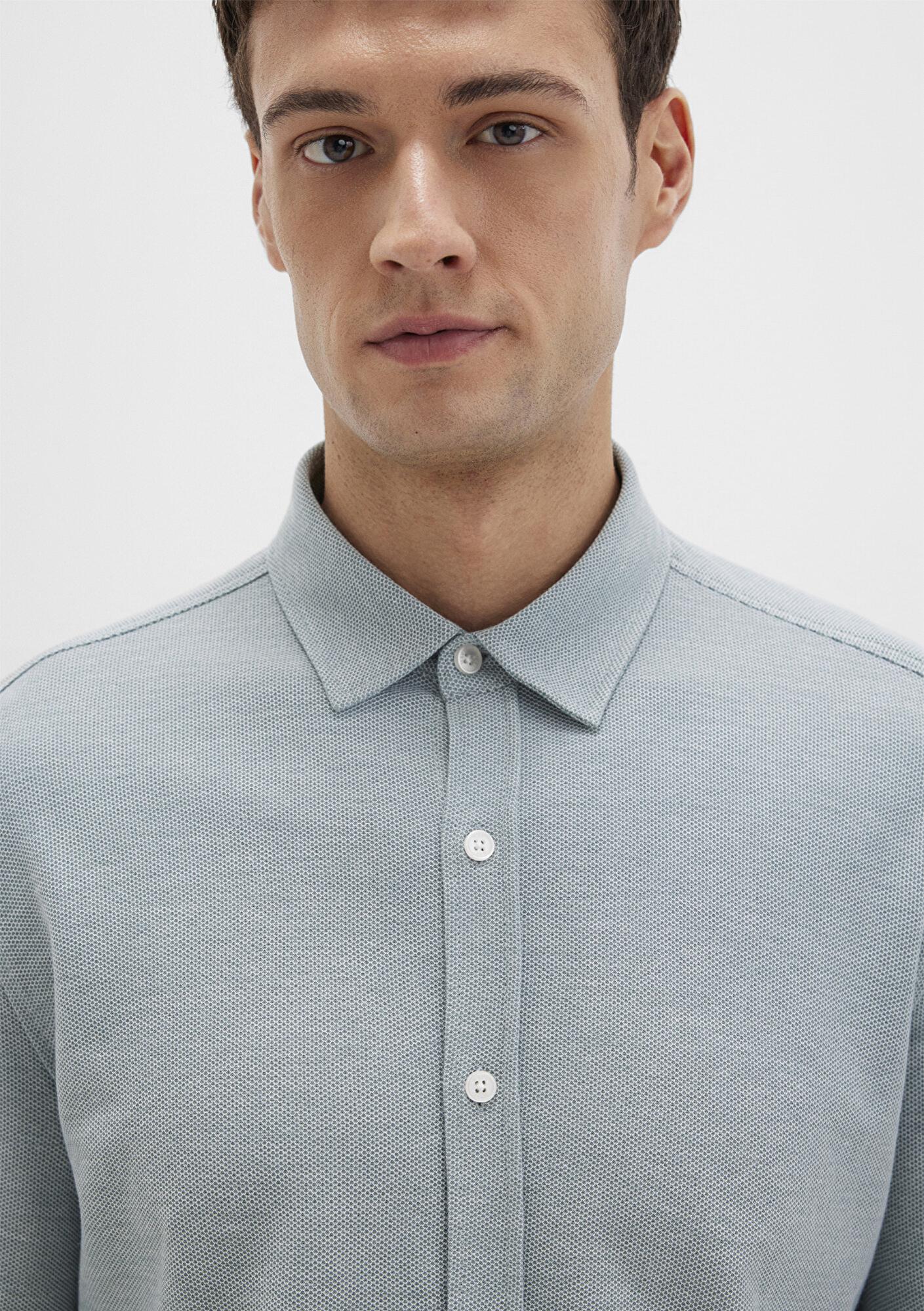 Mavi Yeşil Örme Gömlek Slim Fit / Dar Kesim 0211513-70131