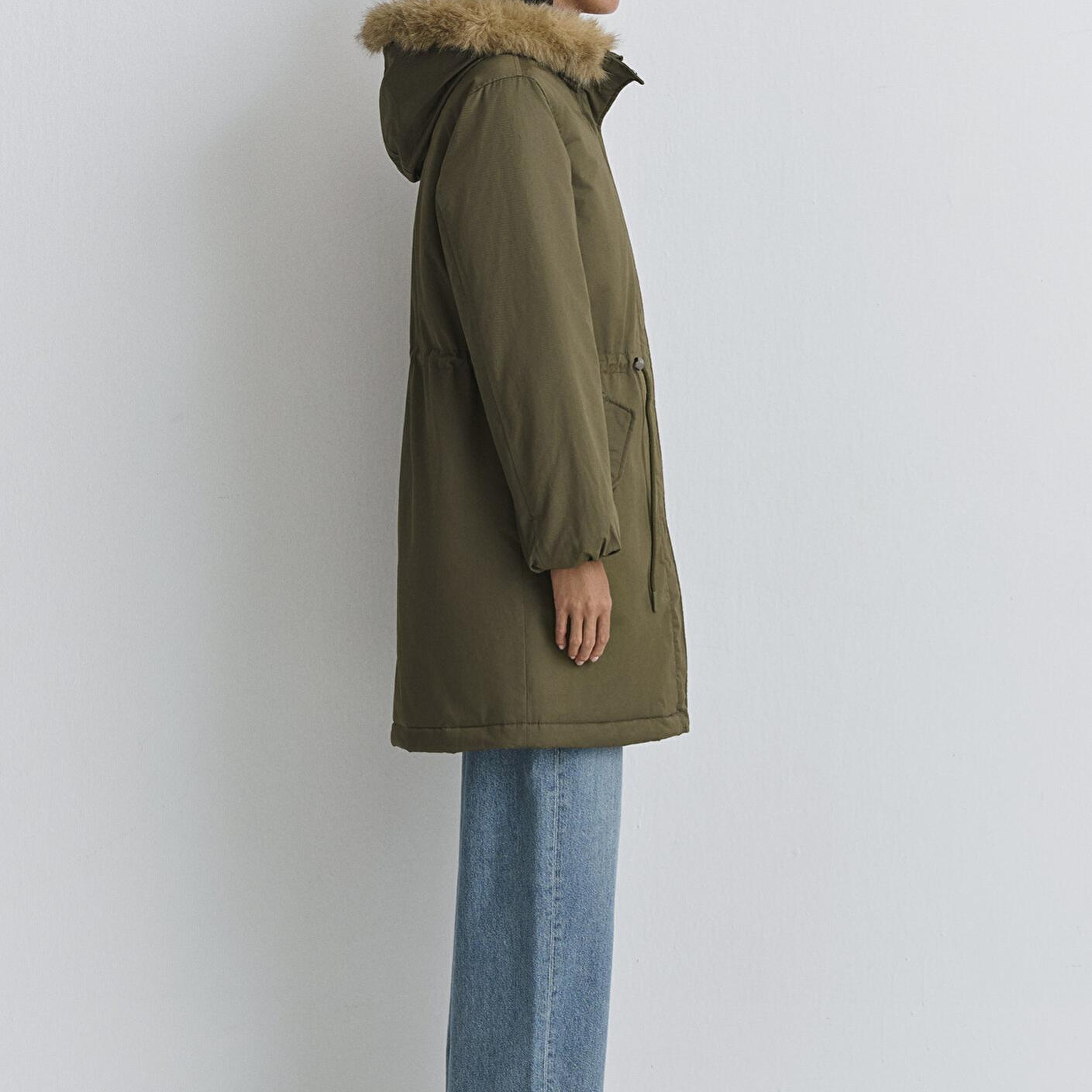 Mavi Suni Kürk Detaylı Yeşil Parka Loose Fit / Bol Rahat Kesim 1110786-71549