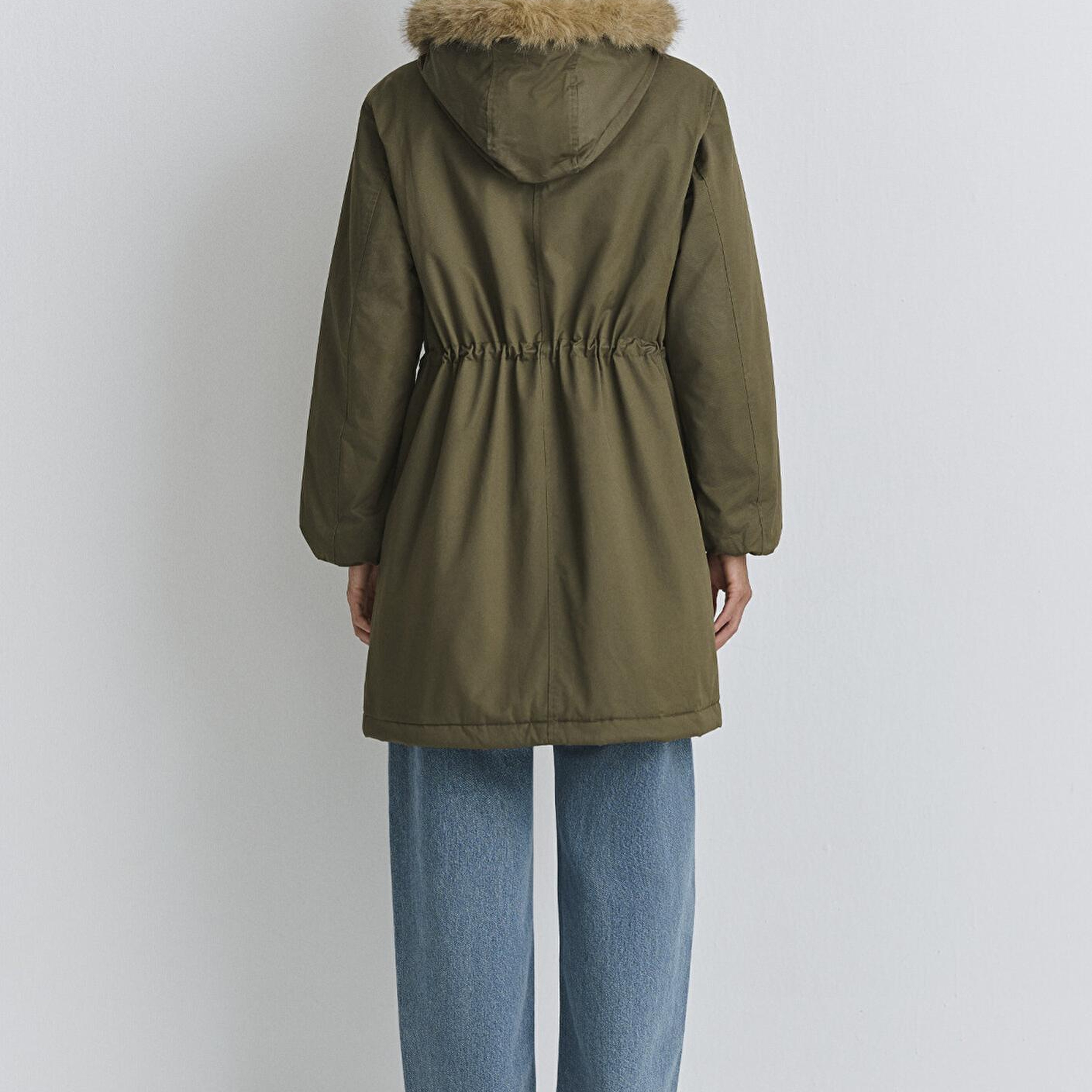 Mavi Suni Kürk Detaylı Yeşil Parka Loose Fit / Bol Rahat Kesim 1110786-71549