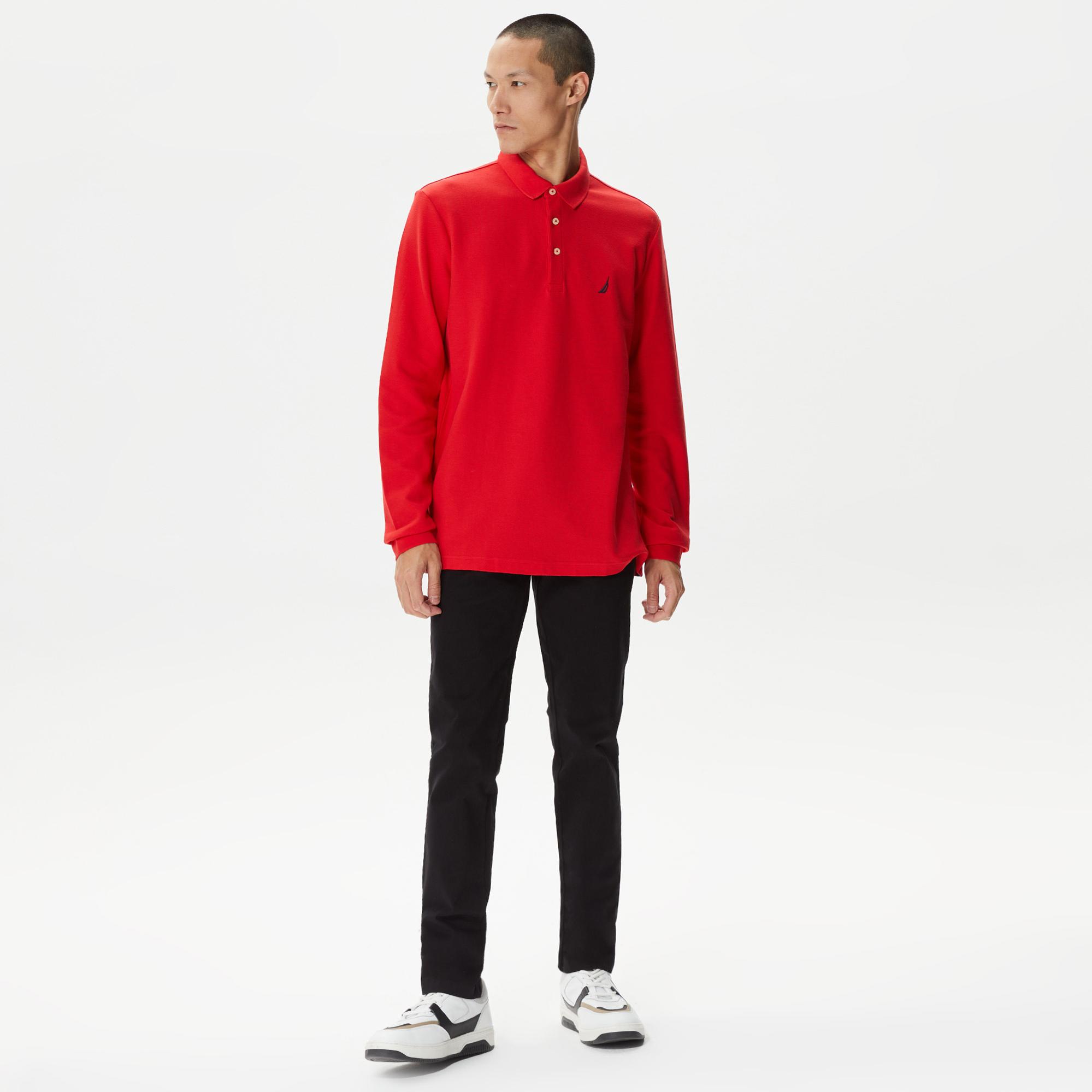 Nautica Erkek Kırmızı Classic Fit Uzun Kollu Polo Yaka T-Shirt