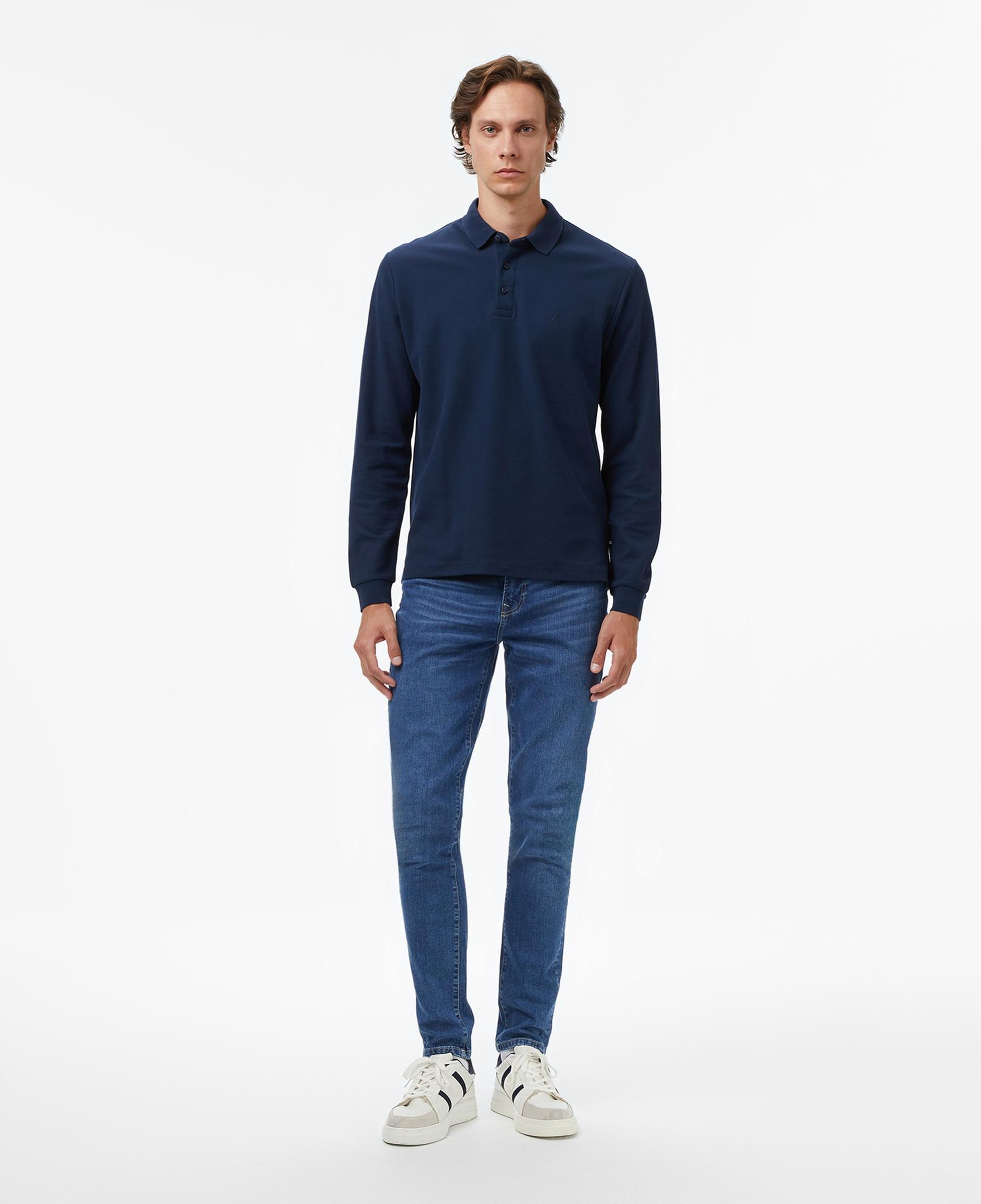 Nautica Erkek Lacivert Classic Fit Uzun Kollu Polo Yaka T-Shirt