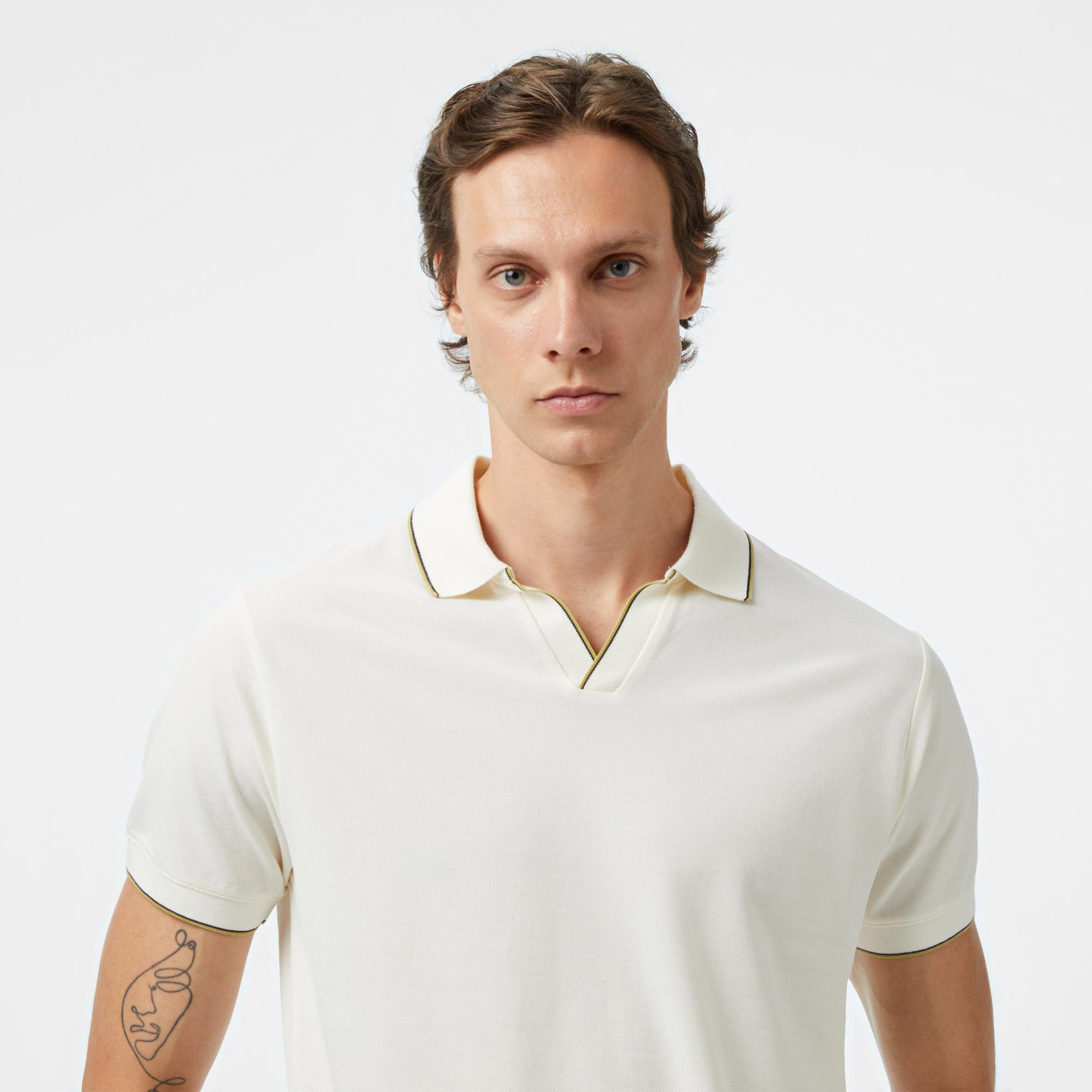 Nautica Erkek Krem Rengi Classic Fit Polo Yaka T-Shirt