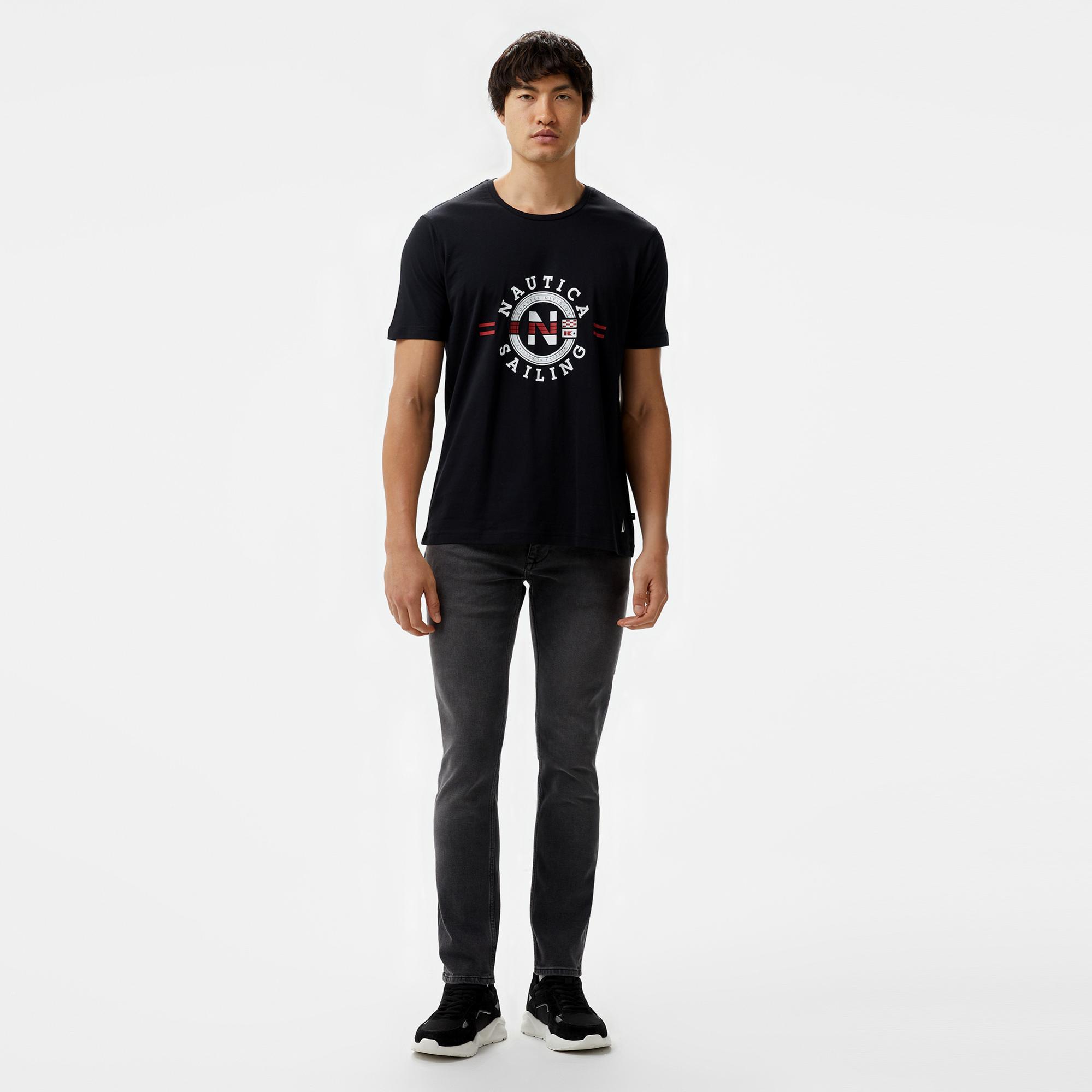 Nautica Erkek Siyah Standart Fit Kısa Kollu Baskılı T-Shirt