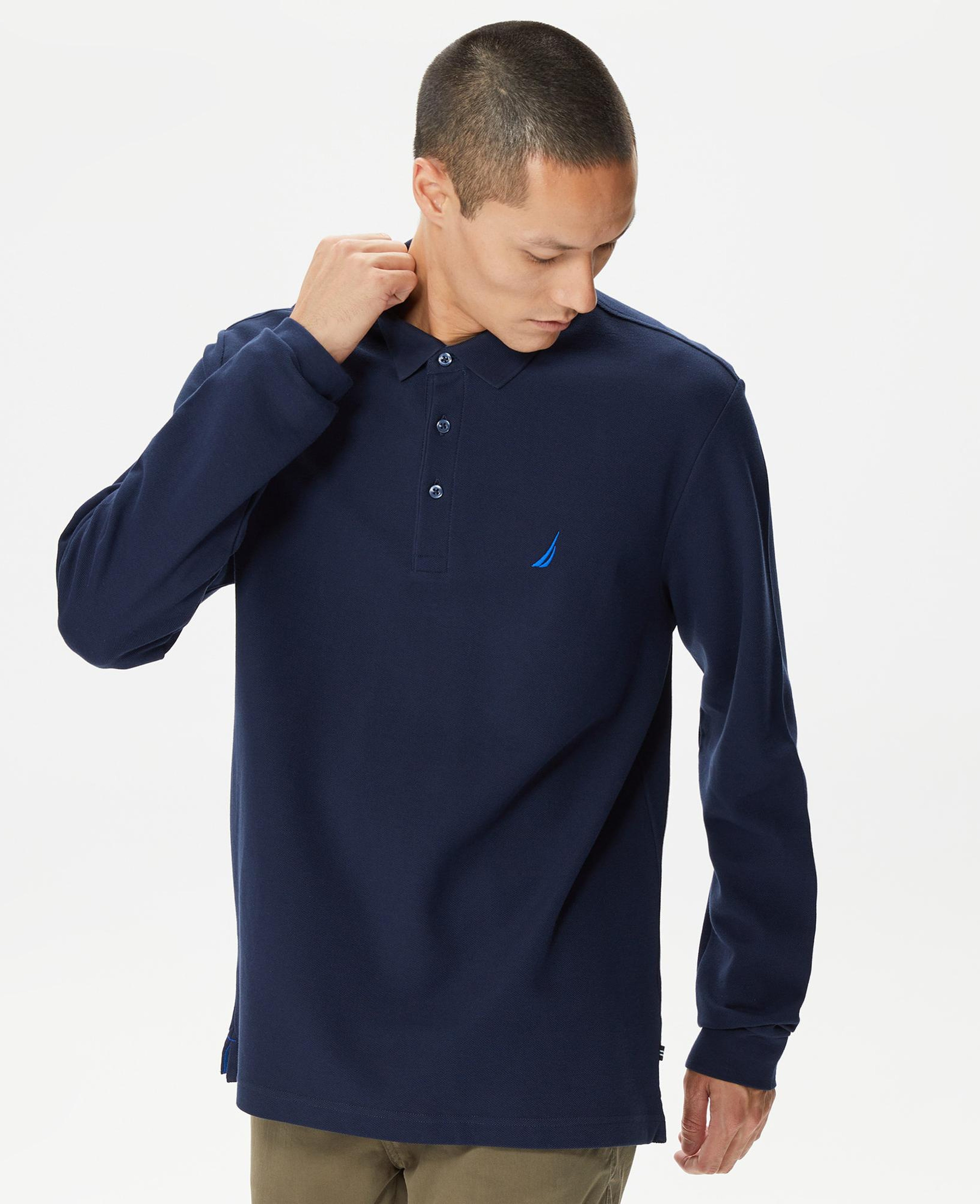 Nautica Erkek Lacivert Classic Fit Uzun Kollu Polo Yaka T-Shirt