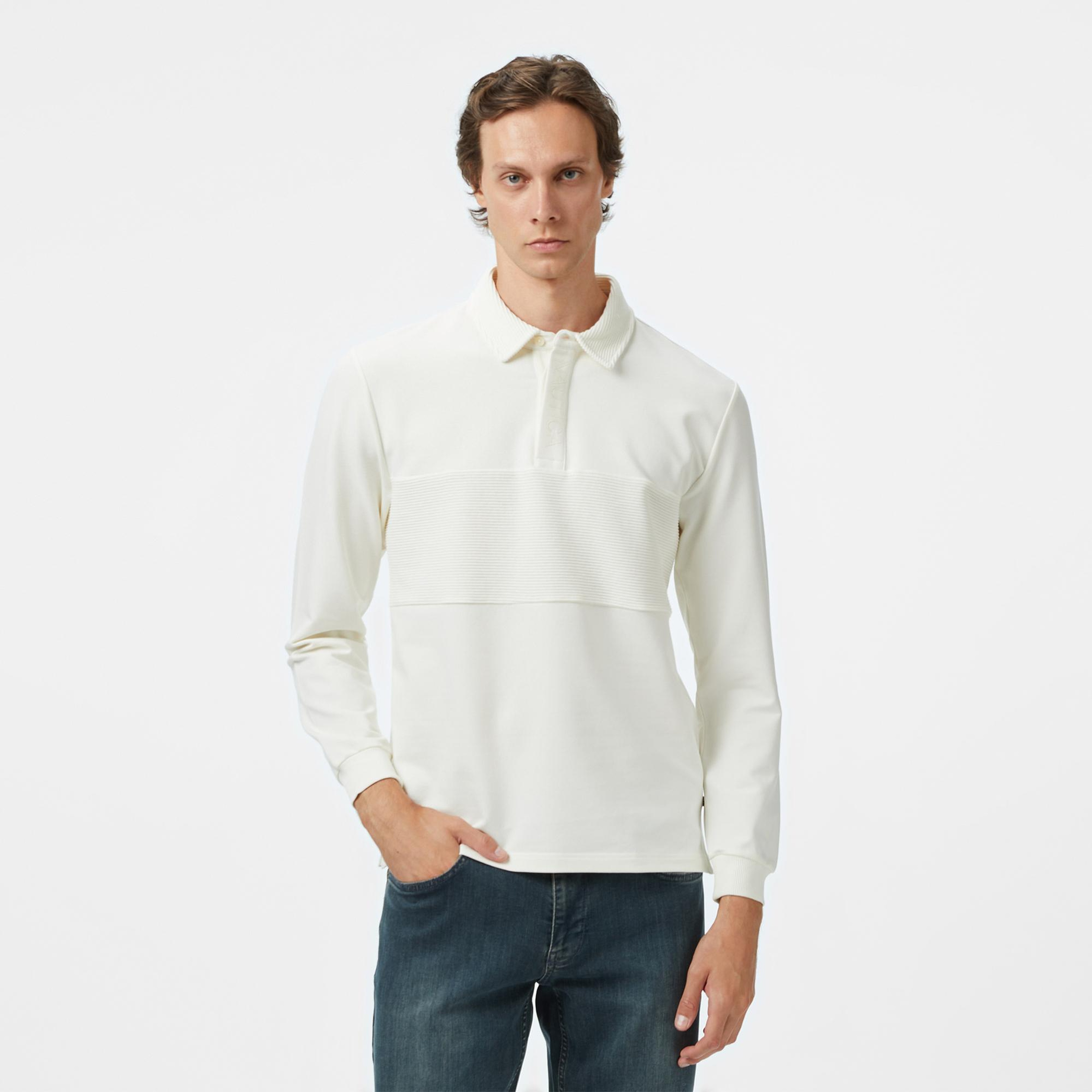 Nautica Erkek Krem Rengi Classic Fit Uzun Kollu Polo Yaka T-Shirt