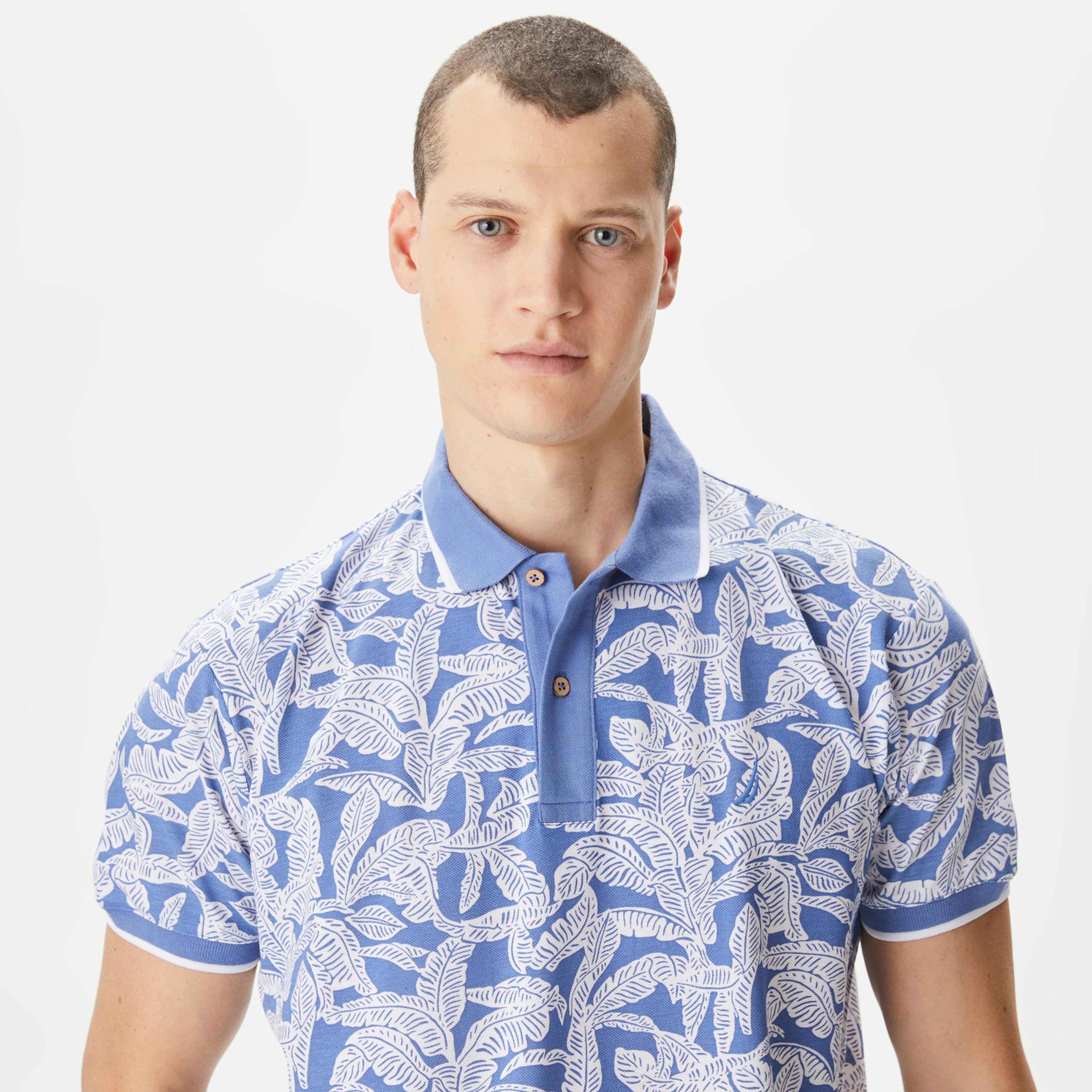 Nautica Erkek Mavi Classic Fit Kısa Kollu Baskılı Polo Yaka T-Shirt