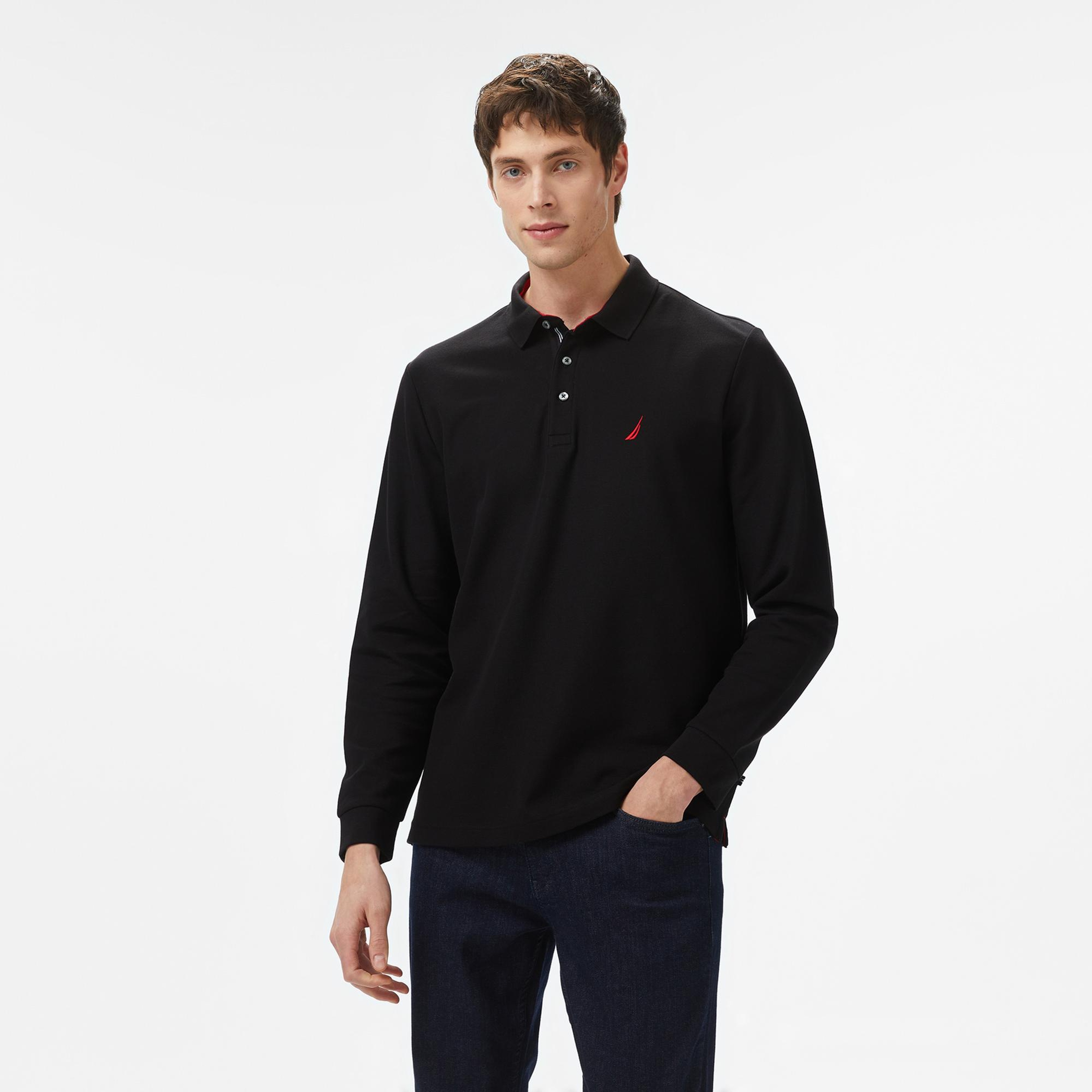 Nautica Erkek Siyah Classic Fit Uzun Kollu Polo Yaka T-Shirt