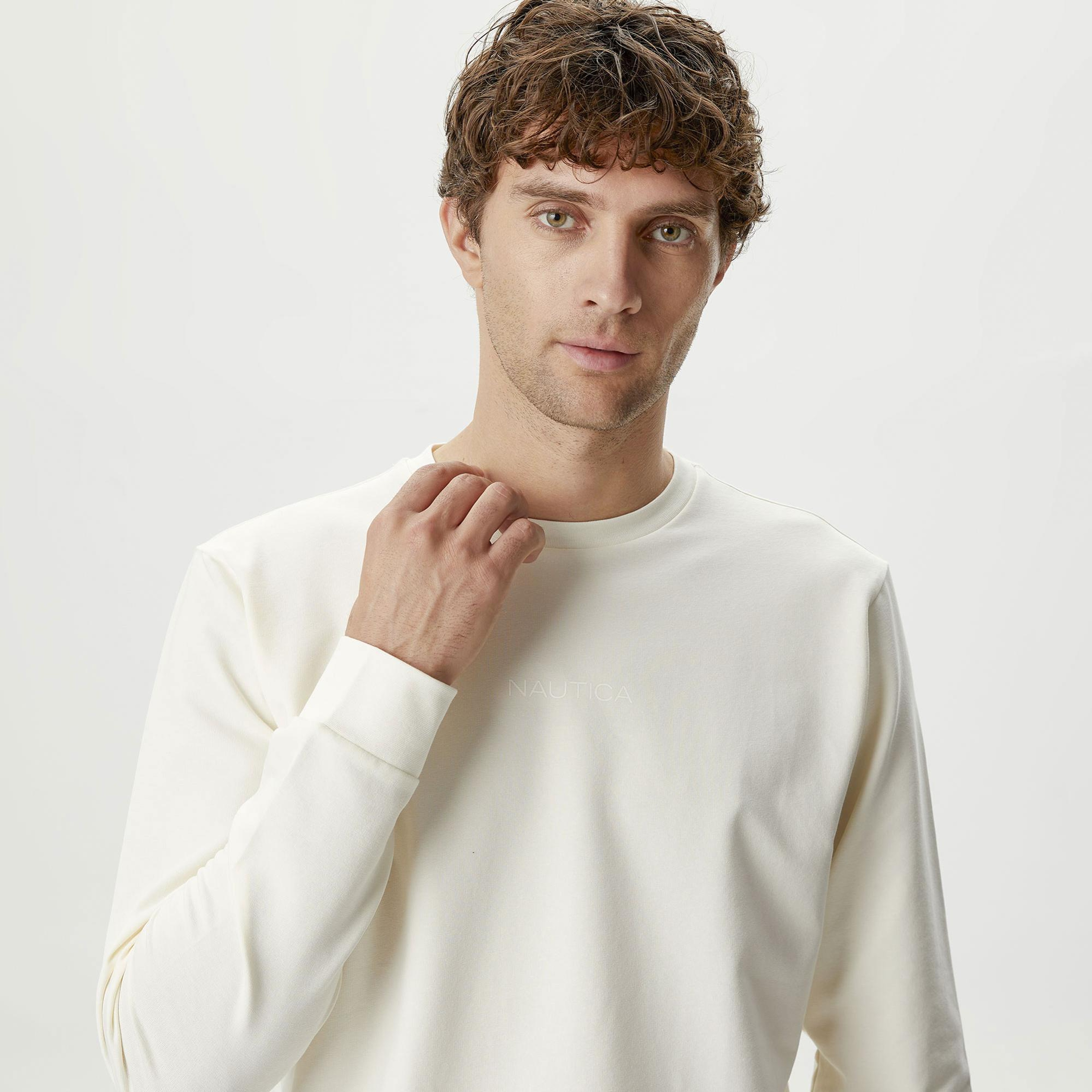 Nautica Erkek Krem Rengi Standart Fit Sweatshirt