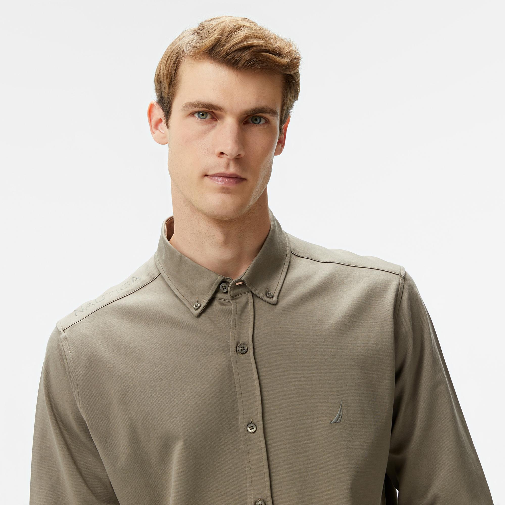 Nautica Erkek Haki Slim Fit Uzun Kollu Gömlek
