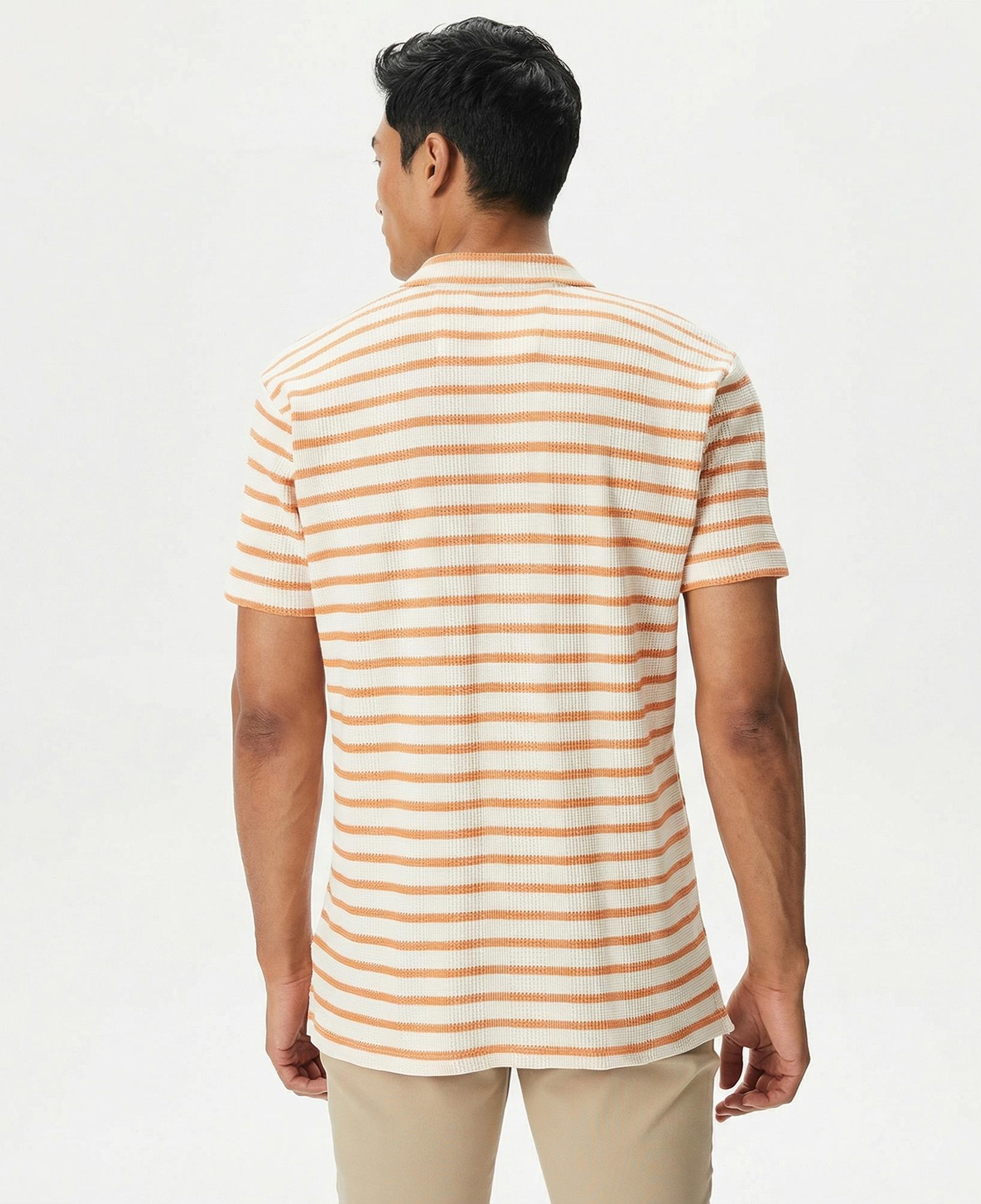 Nautica Erkek Turuncu Classic Fit Kısa Kollu Çizgili Polo Yaka T-Shirt