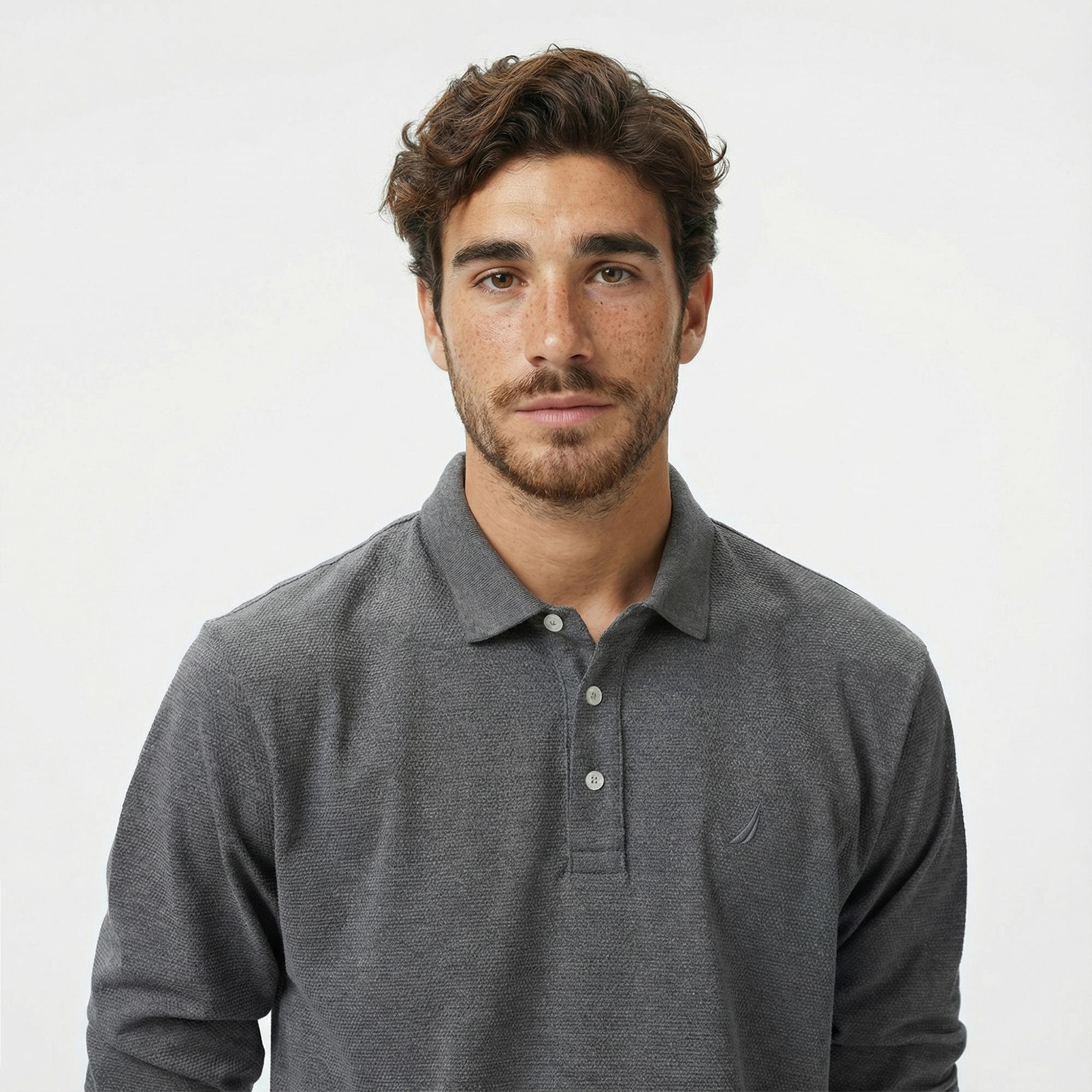 Nautica Erkek Gri Classic Fit Uzun Kollu Polo Yaka T-Shirt