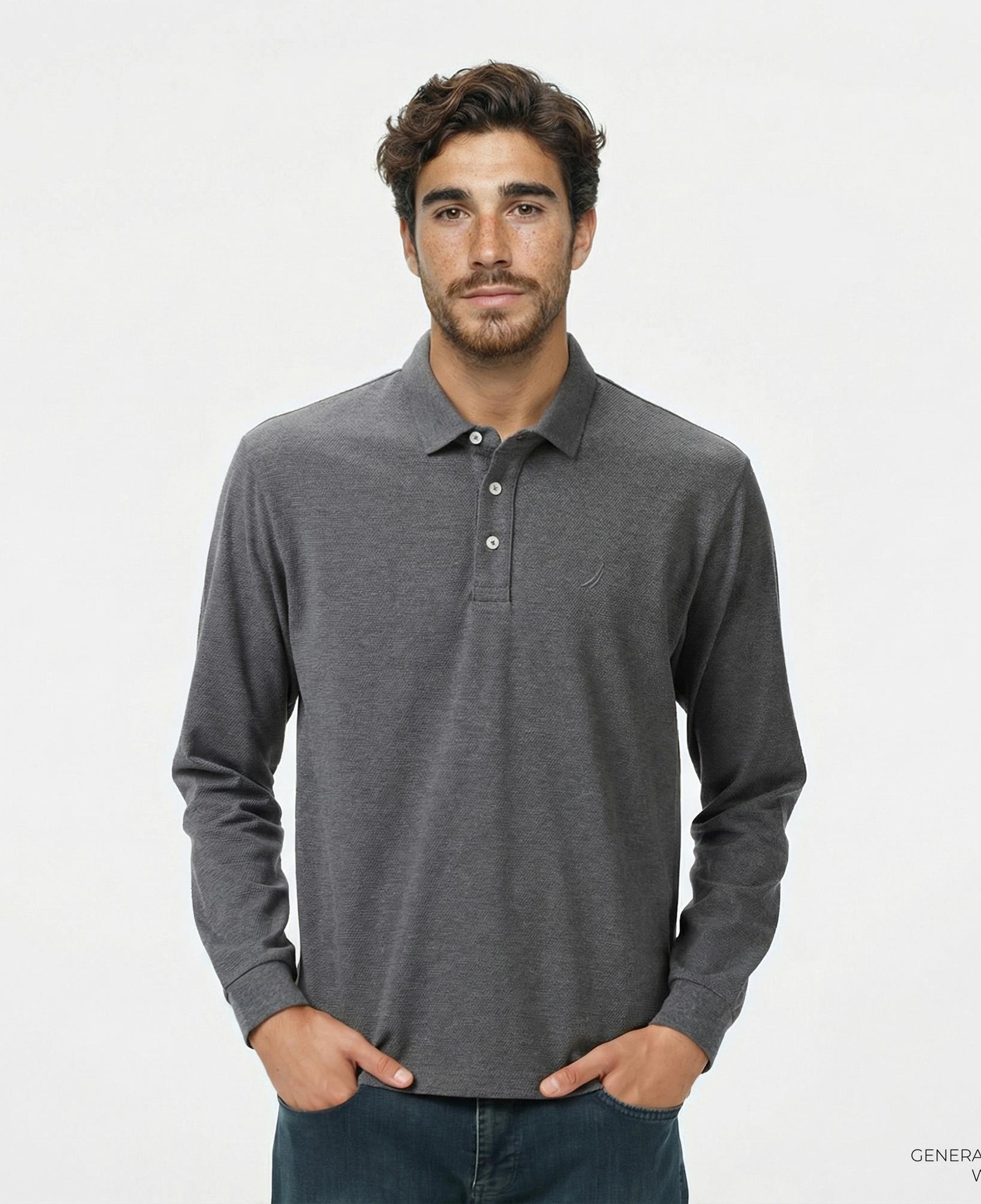 Nautica Erkek Gri Classic Fit Uzun Kollu Polo Yaka T-Shirt