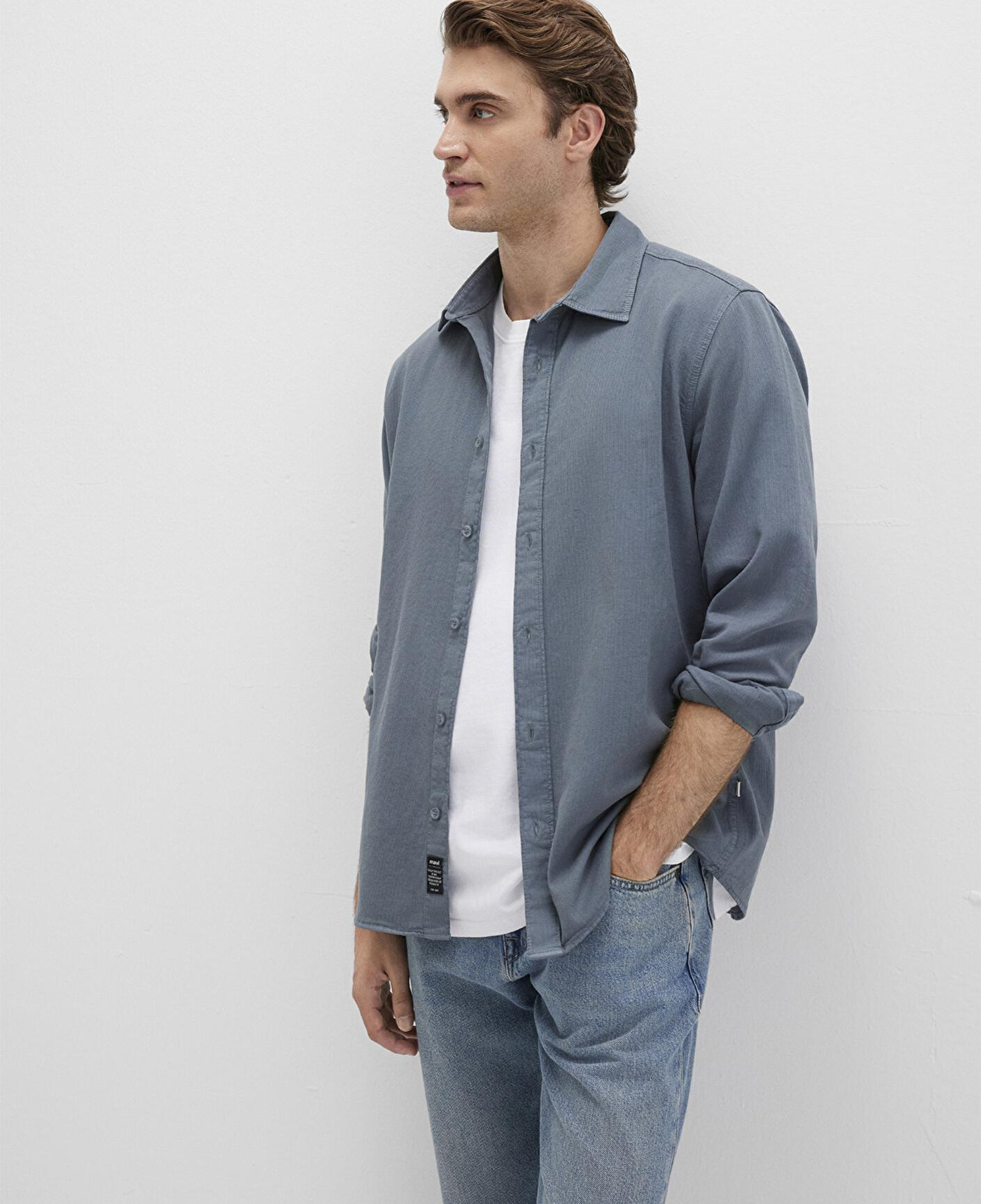 Mavi Keten Karışımlı Gri Gömlek Regular Fit / Normal Kesim 0211641-80889
