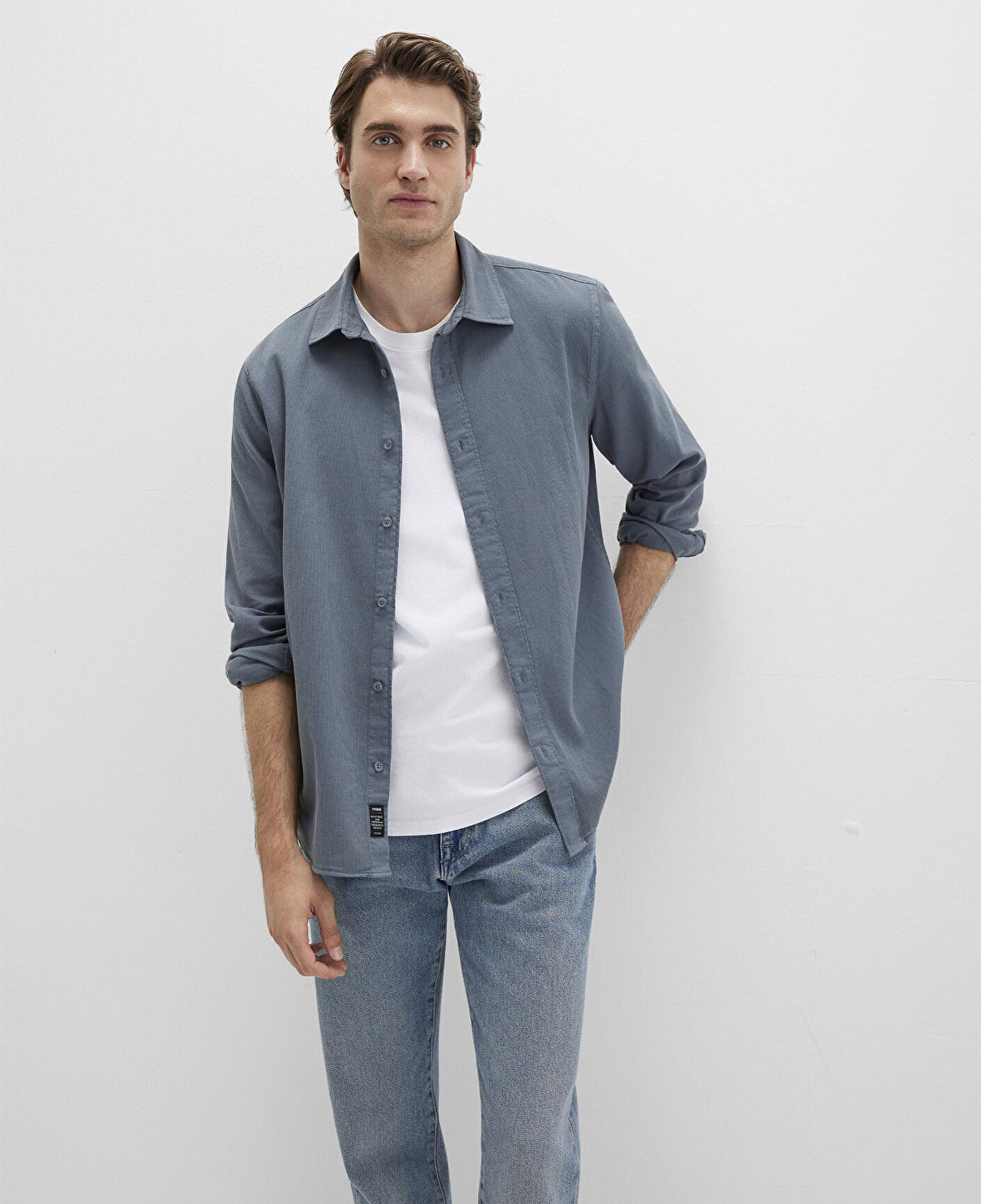 Mavi Keten Karışımlı Gri Gömlek Regular Fit / Normal Kesim 0211641-80889