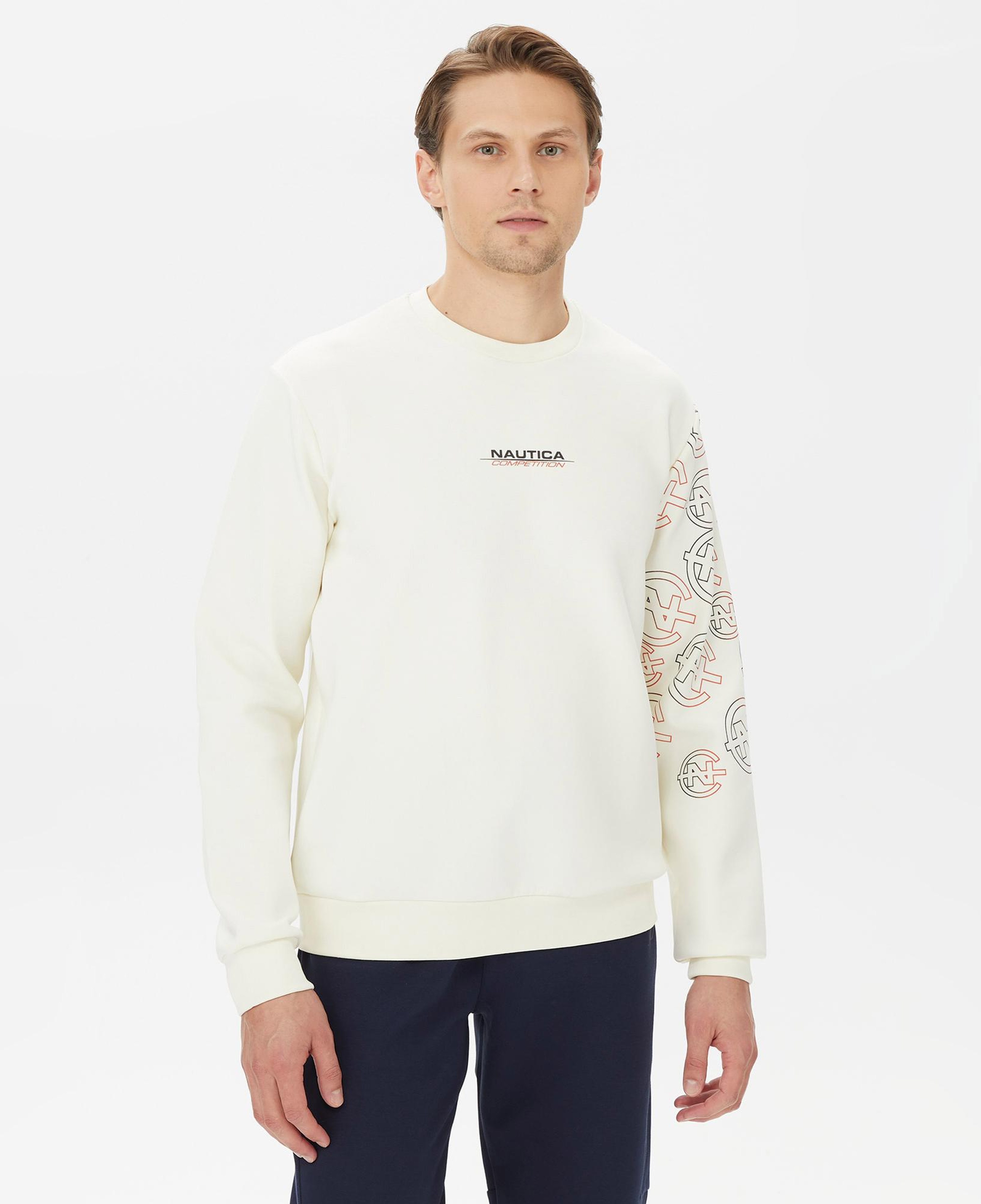 Nautica Erkek Beyaz Standart Fit Sweatshirt