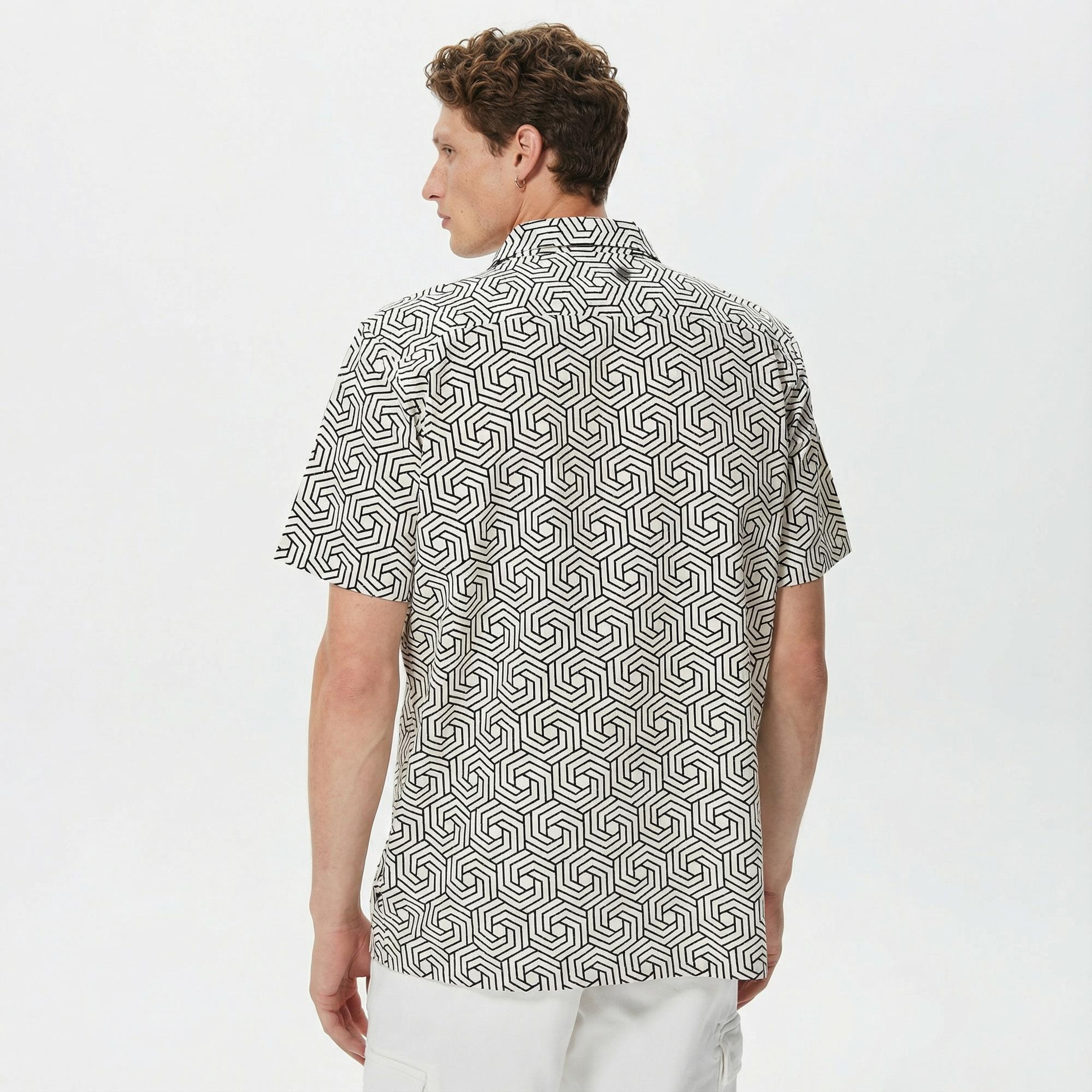 Nautica Erkek Krem Rengi Classic Fit Kısa Kollu Keten Gömlek