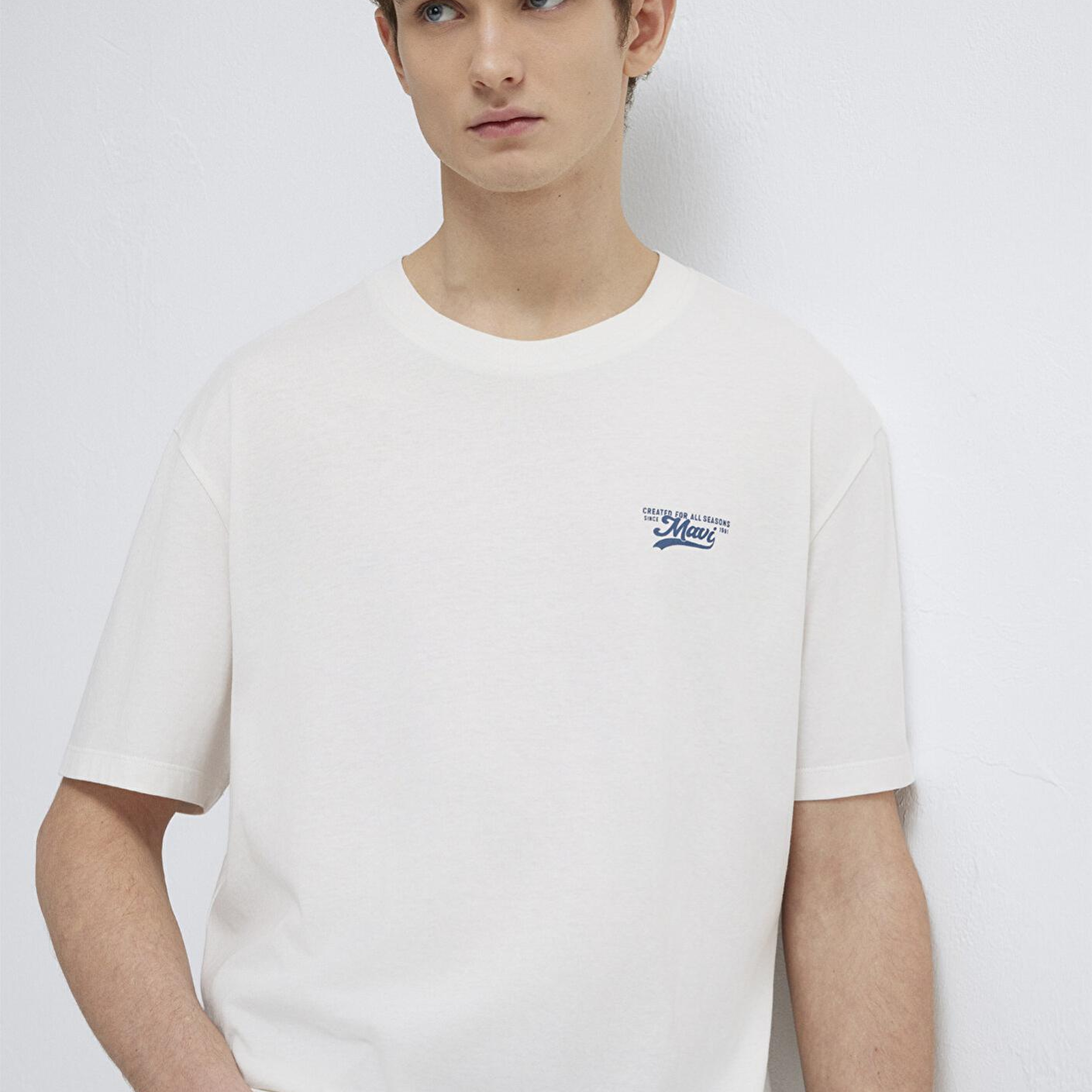Mavi Mavi Baskılı Ekru Tişört Loose Fit / Bol Rahat Kesim 0612840-70057