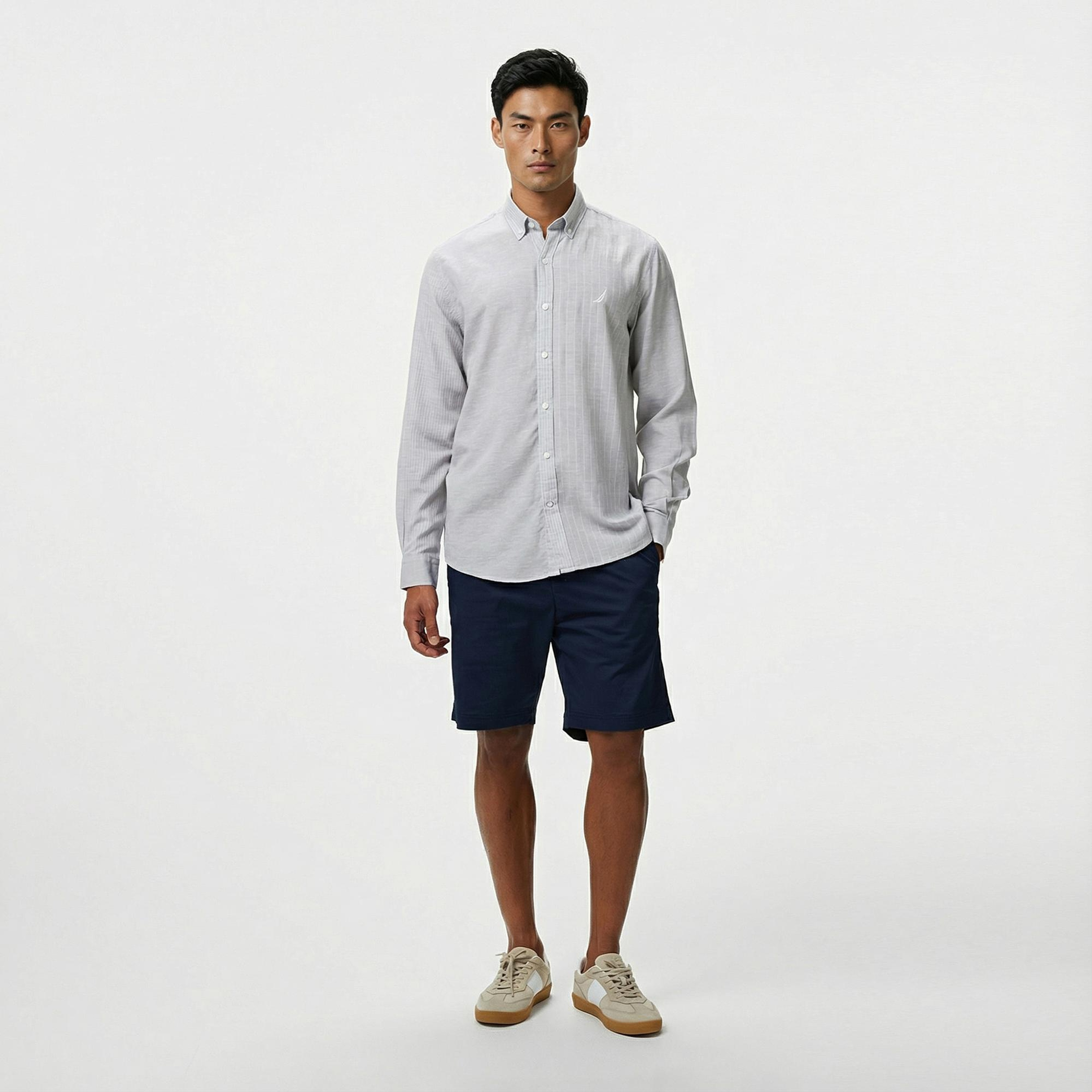 Nautica Erkek Gri Classic Fit Çizgili Gömlek