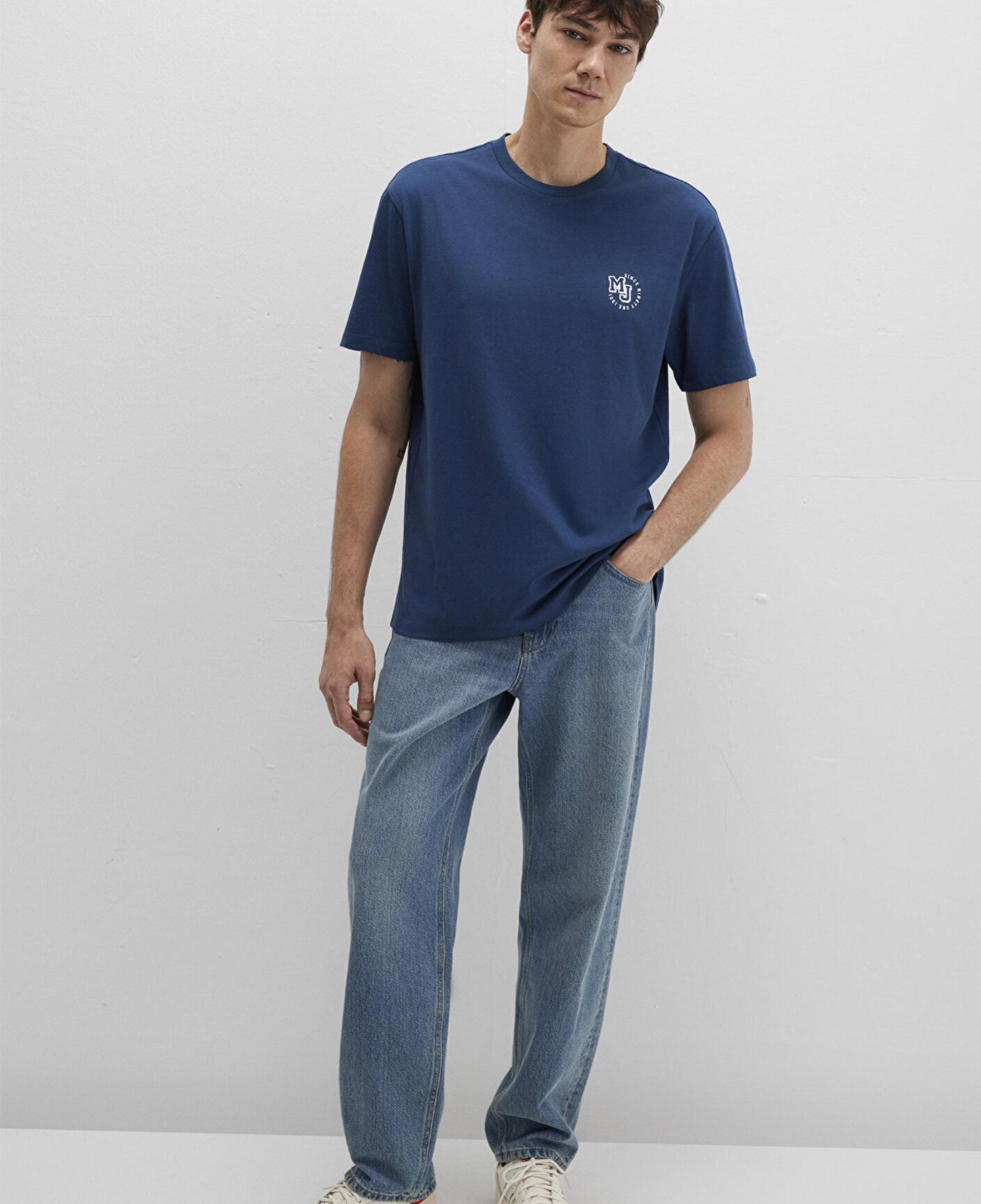 Mavi MJ Logo Baskılı Mavi Tişört Loose Fit / Bol Rahat Kesim 0612839-89287