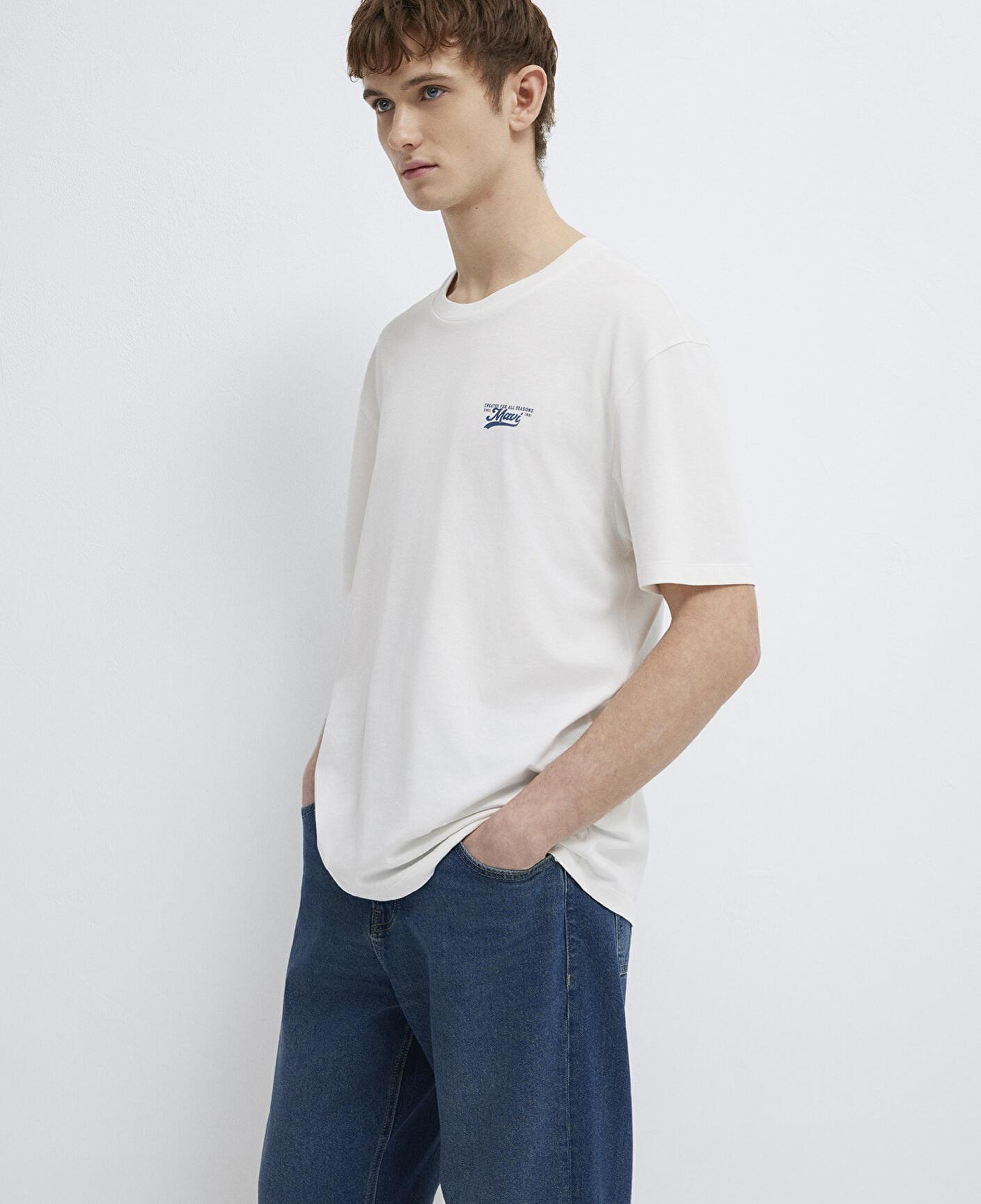 Mavi Mavi Baskılı Ekru Tişört Loose Fit / Bol Rahat Kesim 0612840-70057