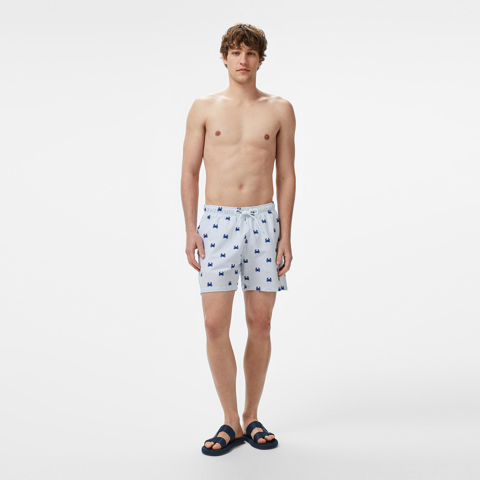 Nautica Erkek Mavi Regular Fit Çizgili Deniz Şortu