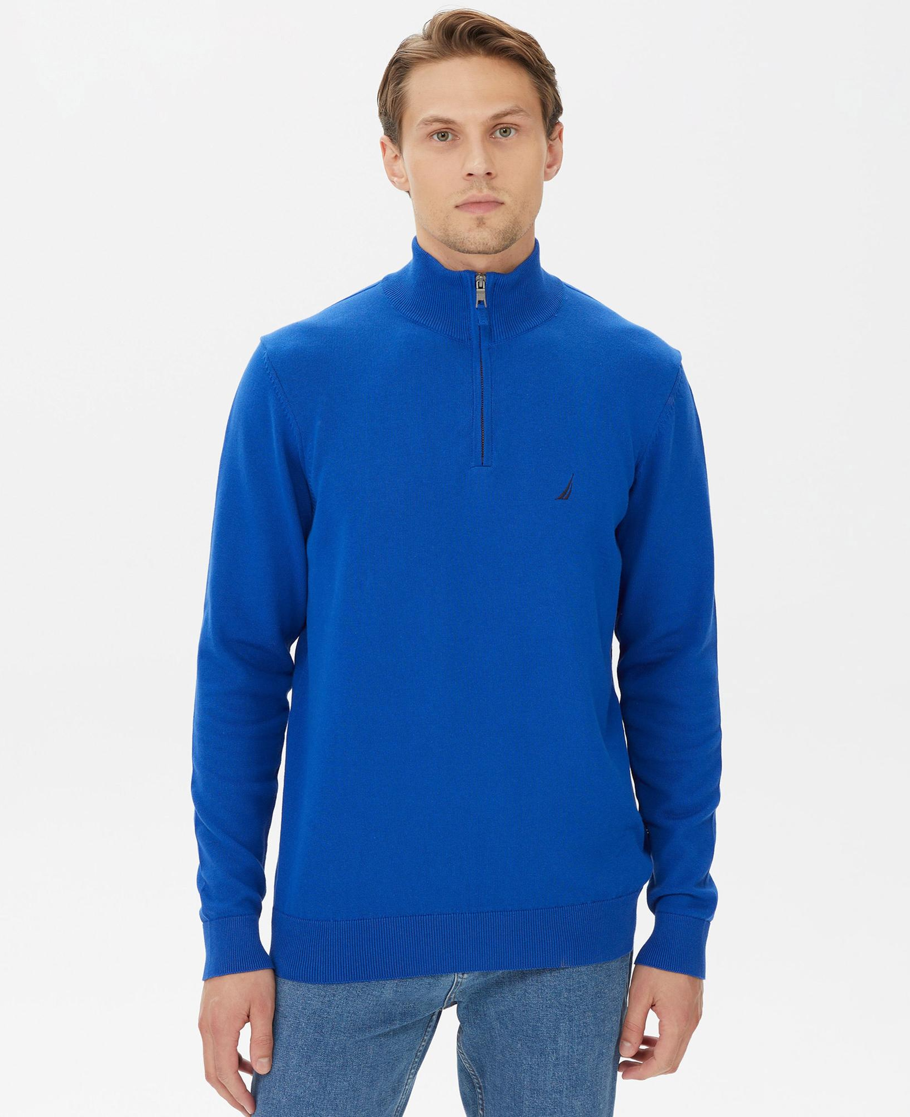 Nautica Erkek Mavi Standart Fit Dik Yakalı Kazak