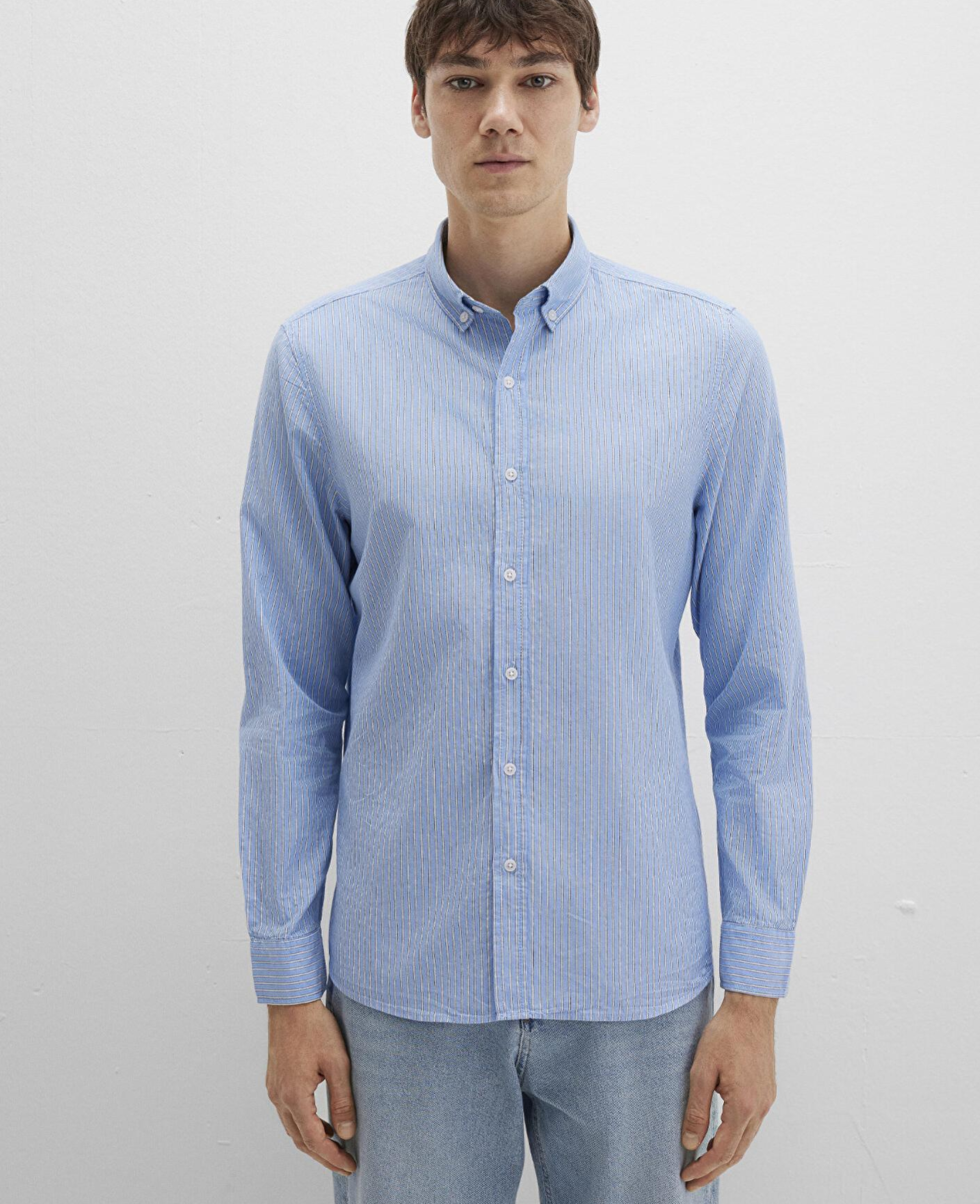 Mavi Çizgili Mavi Gömlek Regular Fit / Normal Kesim 0211710-90934