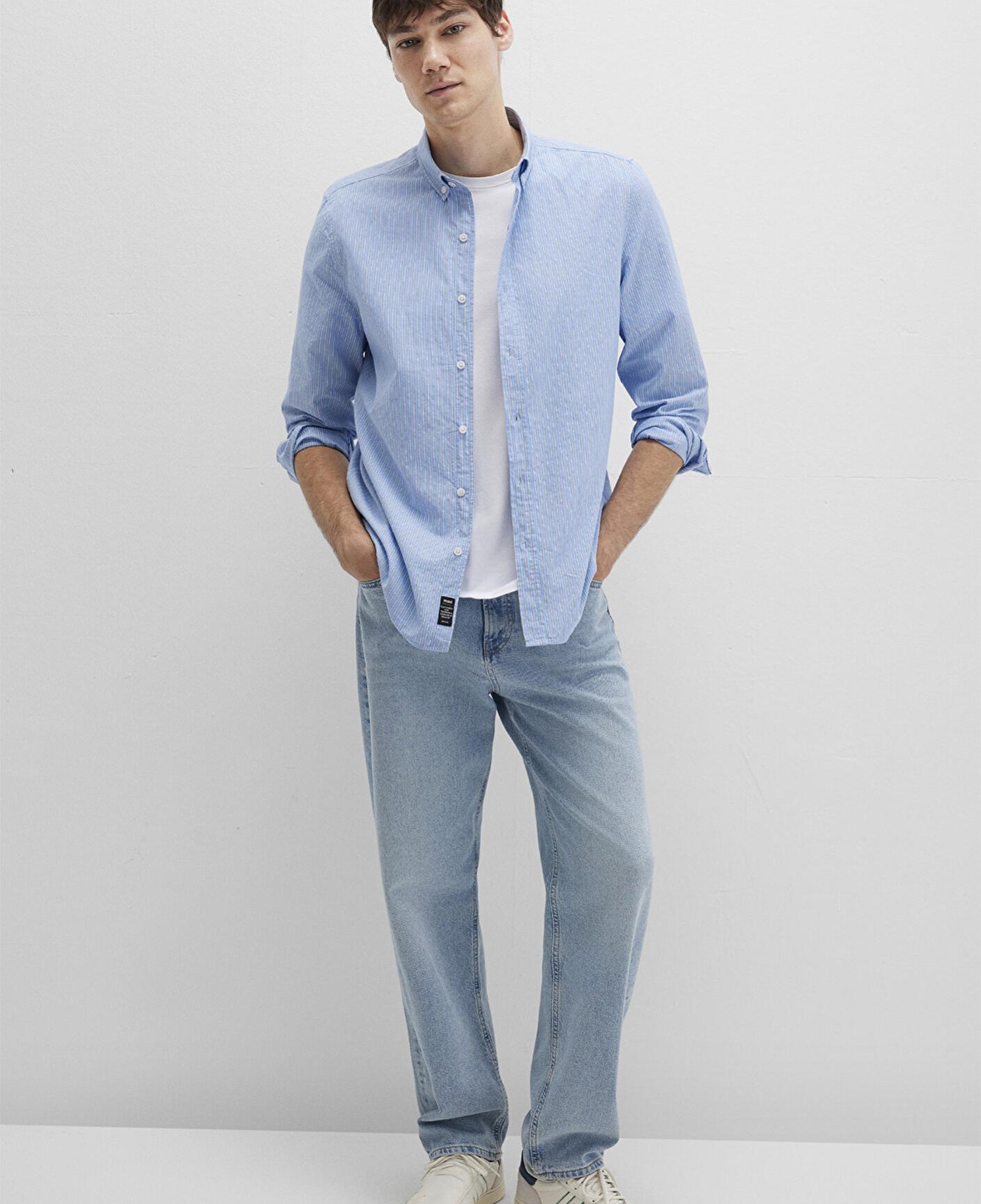 Mavi Çizgili Mavi Gömlek Regular Fit / Normal Kesim 0211710-90934