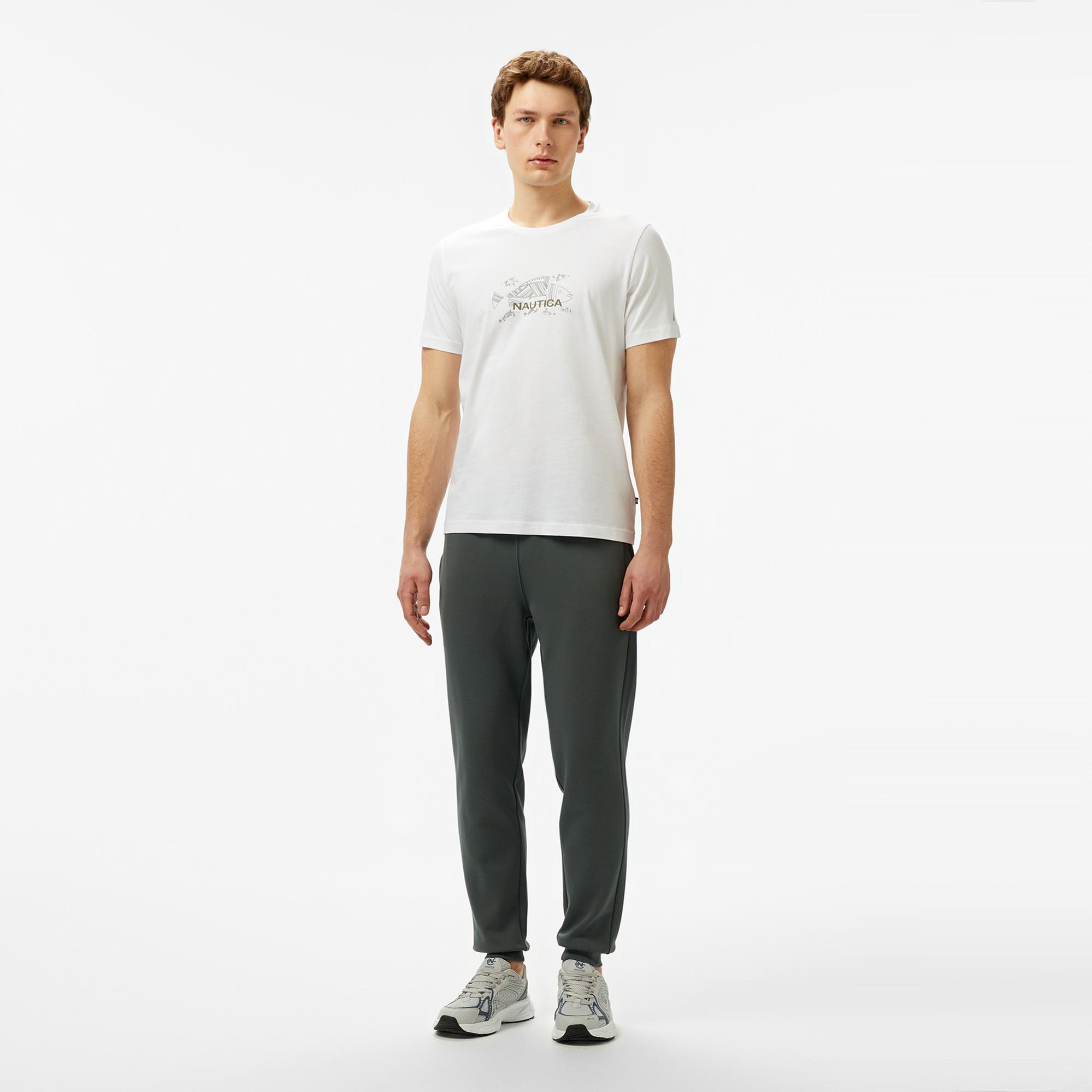 Nautica Erkek Beyaz Regular Fit Baskılı T-Shirt