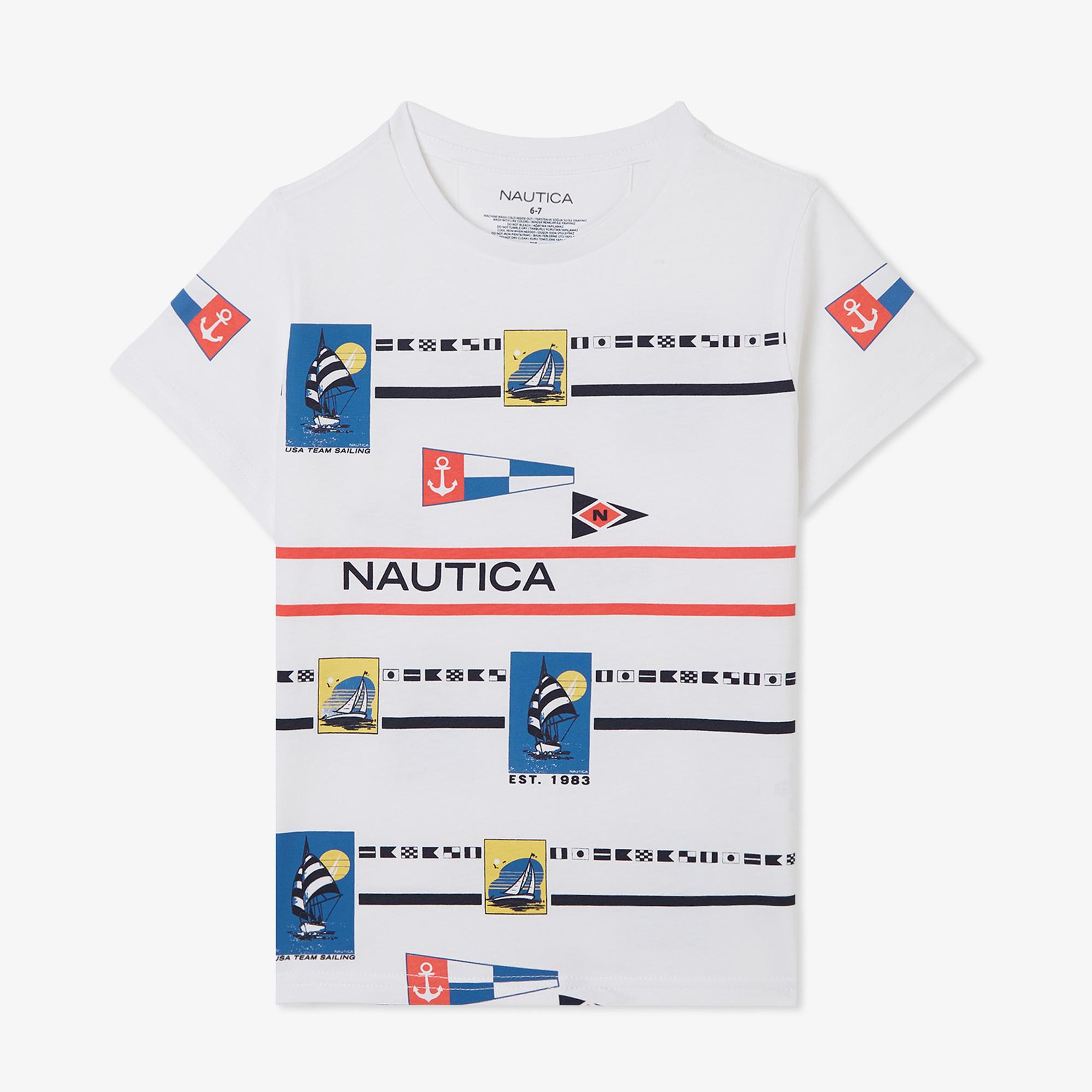 Nautica Erkek Çocuk Beyaz Regular Fit Baskılı T-Shirt