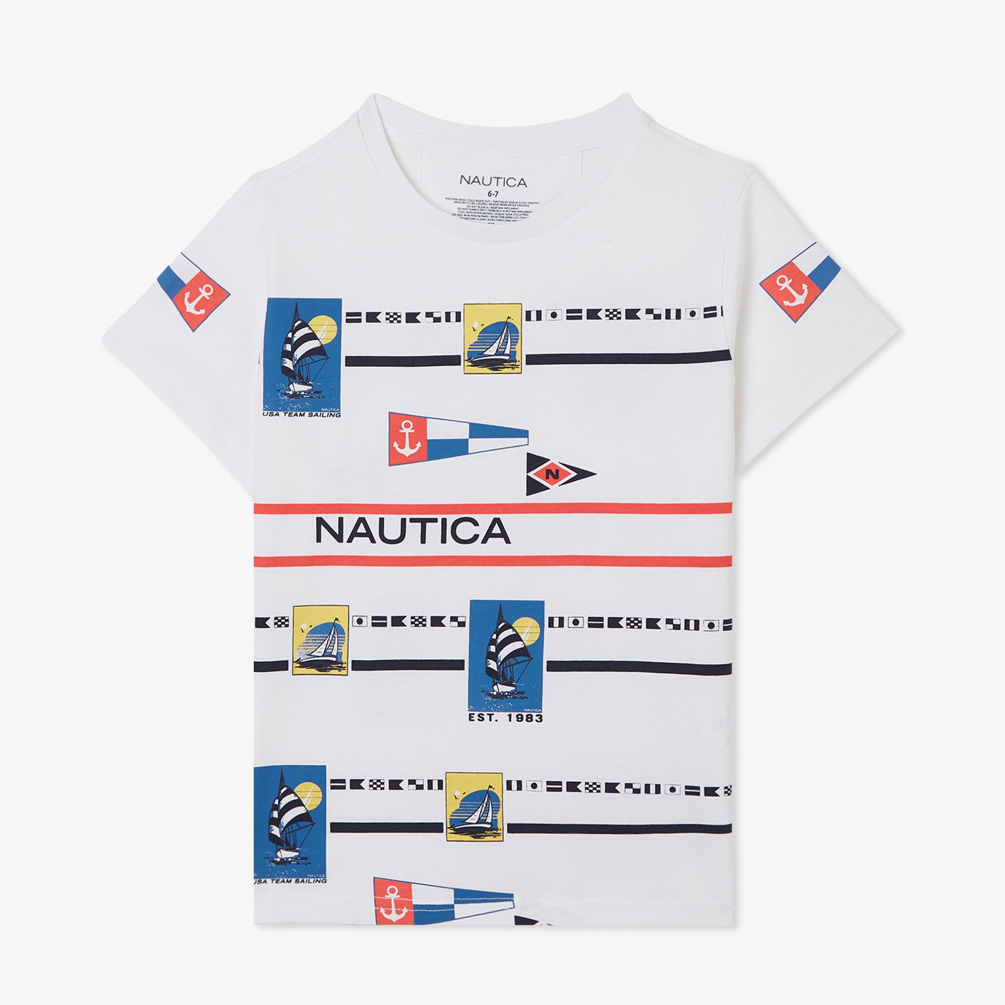 Nautica Erkek Çocuk Beyaz Regular Fit Baskılı T-Shirt