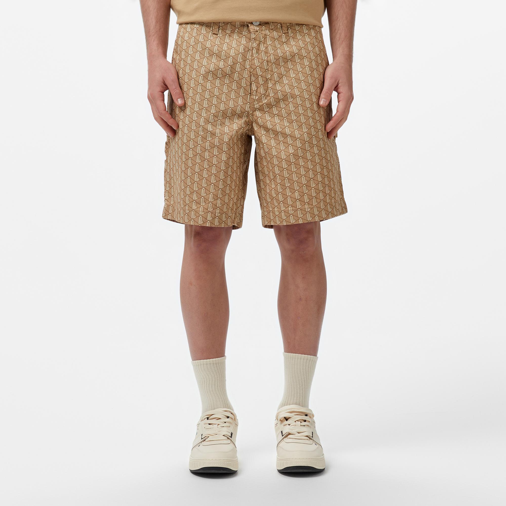 Lacoste Erkek Loose Fit Monogram Bej Bermuda Şort