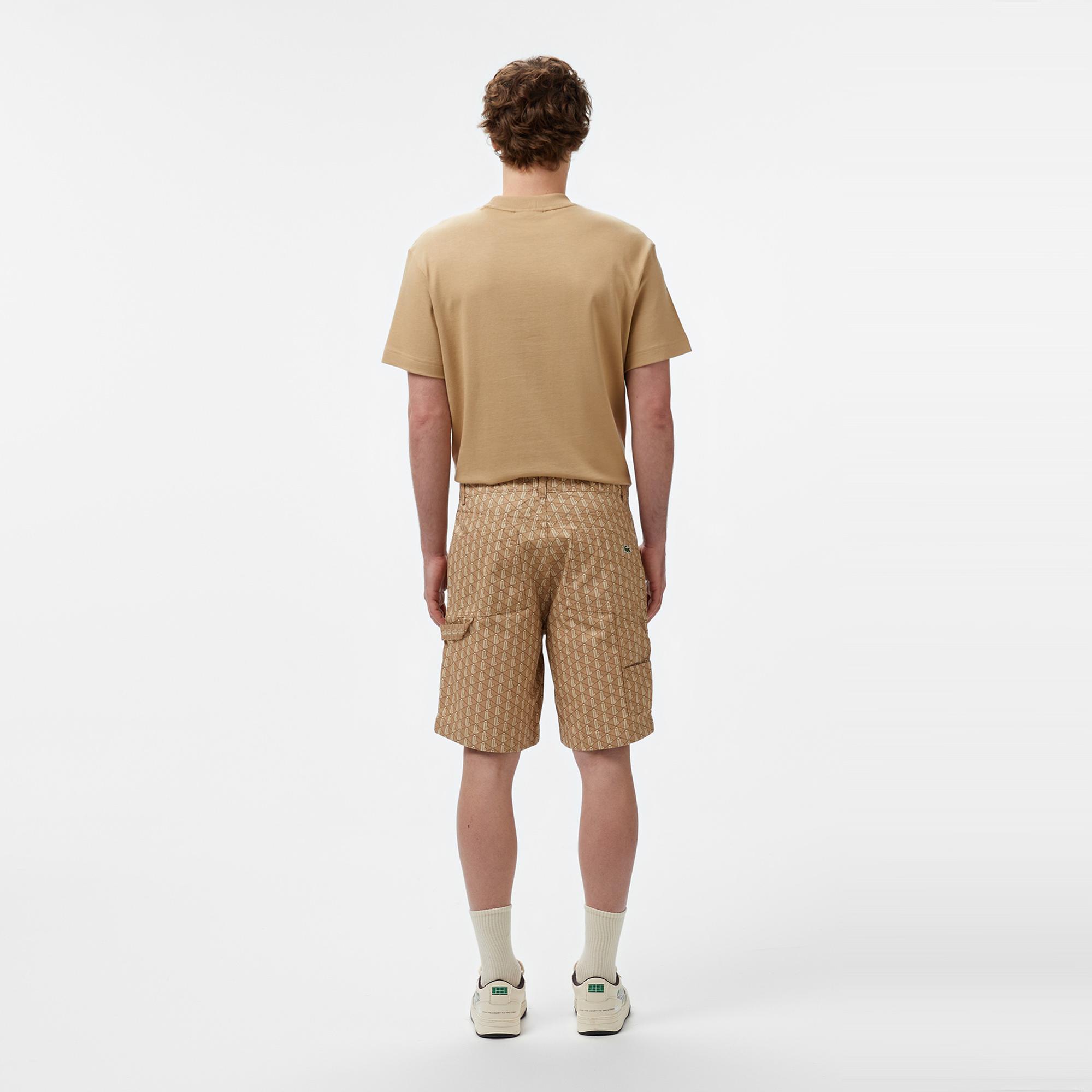 Lacoste Erkek Loose Fit Monogram Bej Bermuda Şort