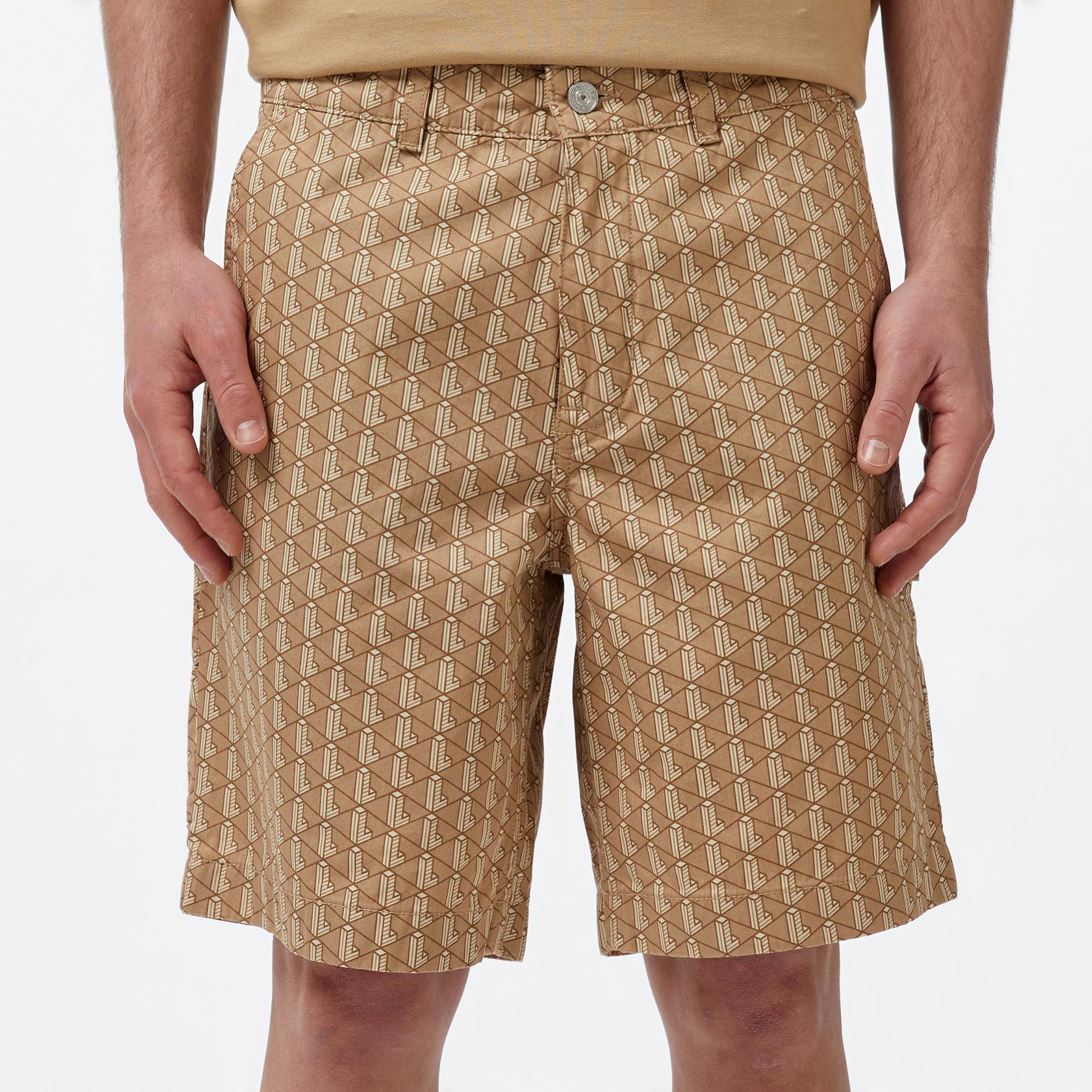 Lacoste Erkek Loose Fit Monogram Bej Bermuda Şort