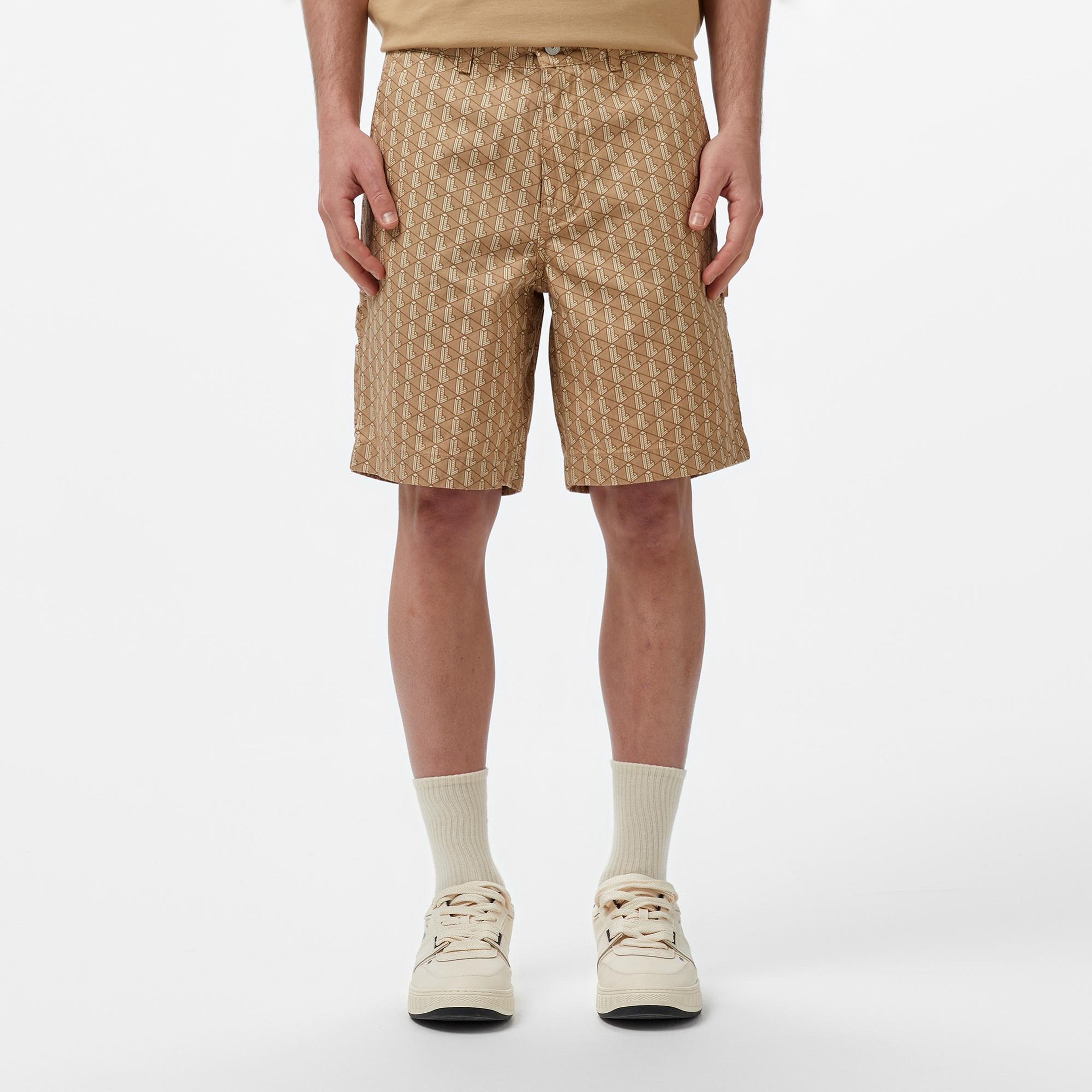 Lacoste Erkek Loose Fit Monogram Bej Bermuda Şort