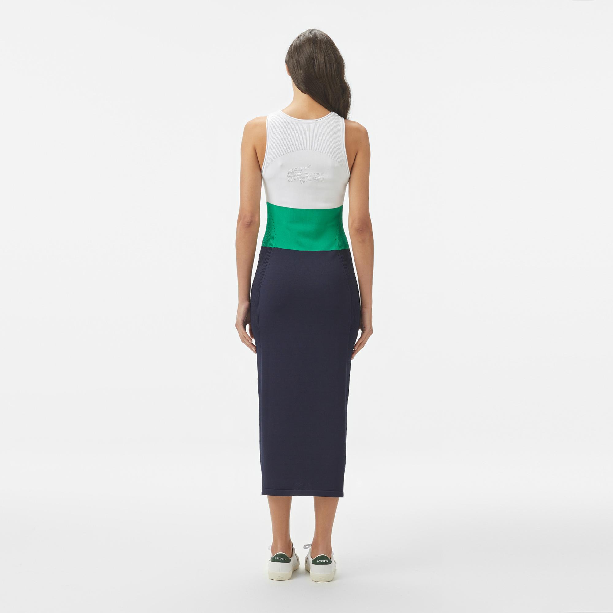 Lacoste Kadın Slim Fit Kolsuz Bisiklet Yaka Renk Bloklu Lacivert Elbise