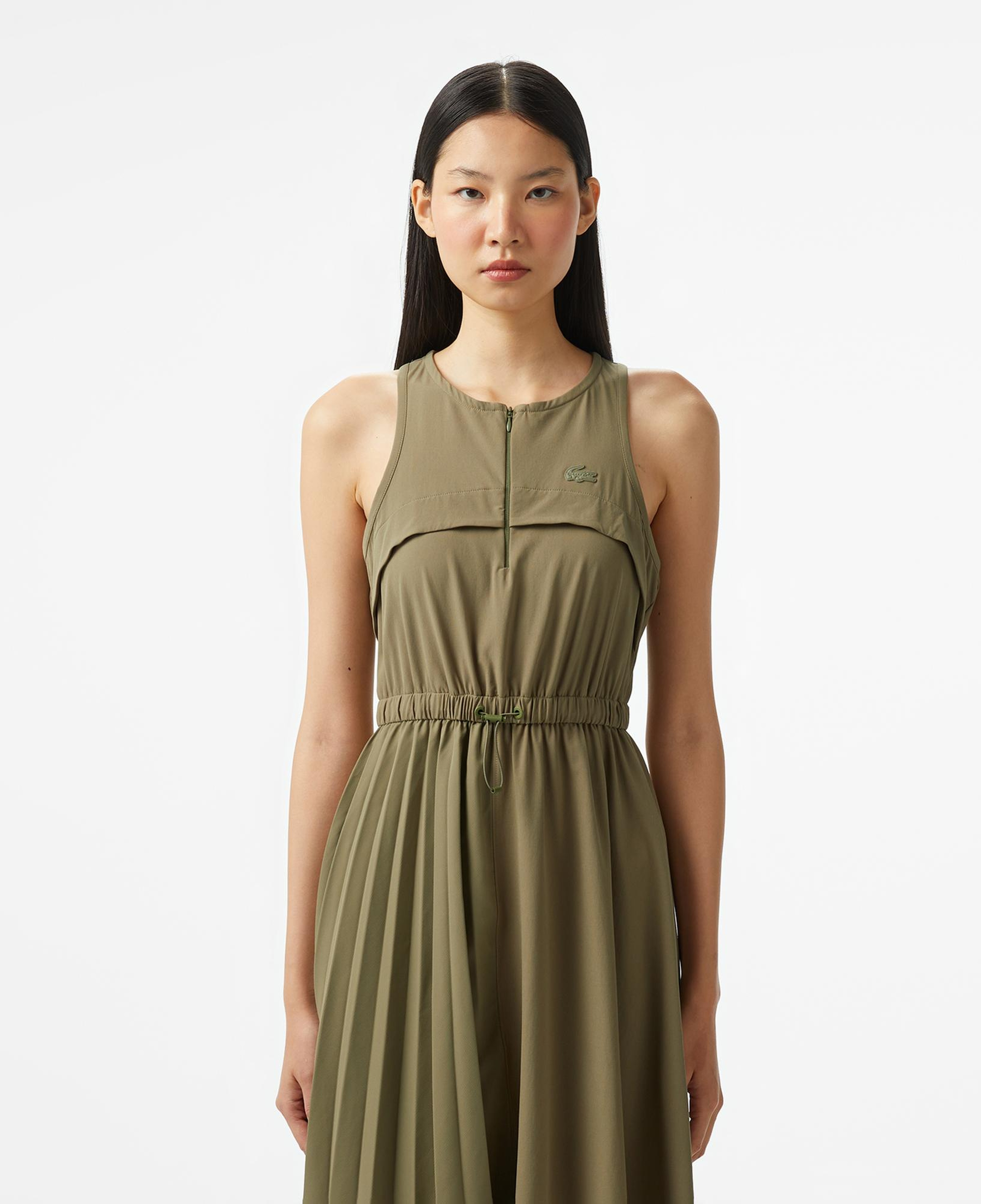 Lacoste Kadın Flare Fit Kolsuz Bisiklet Yaka Haki Elbise