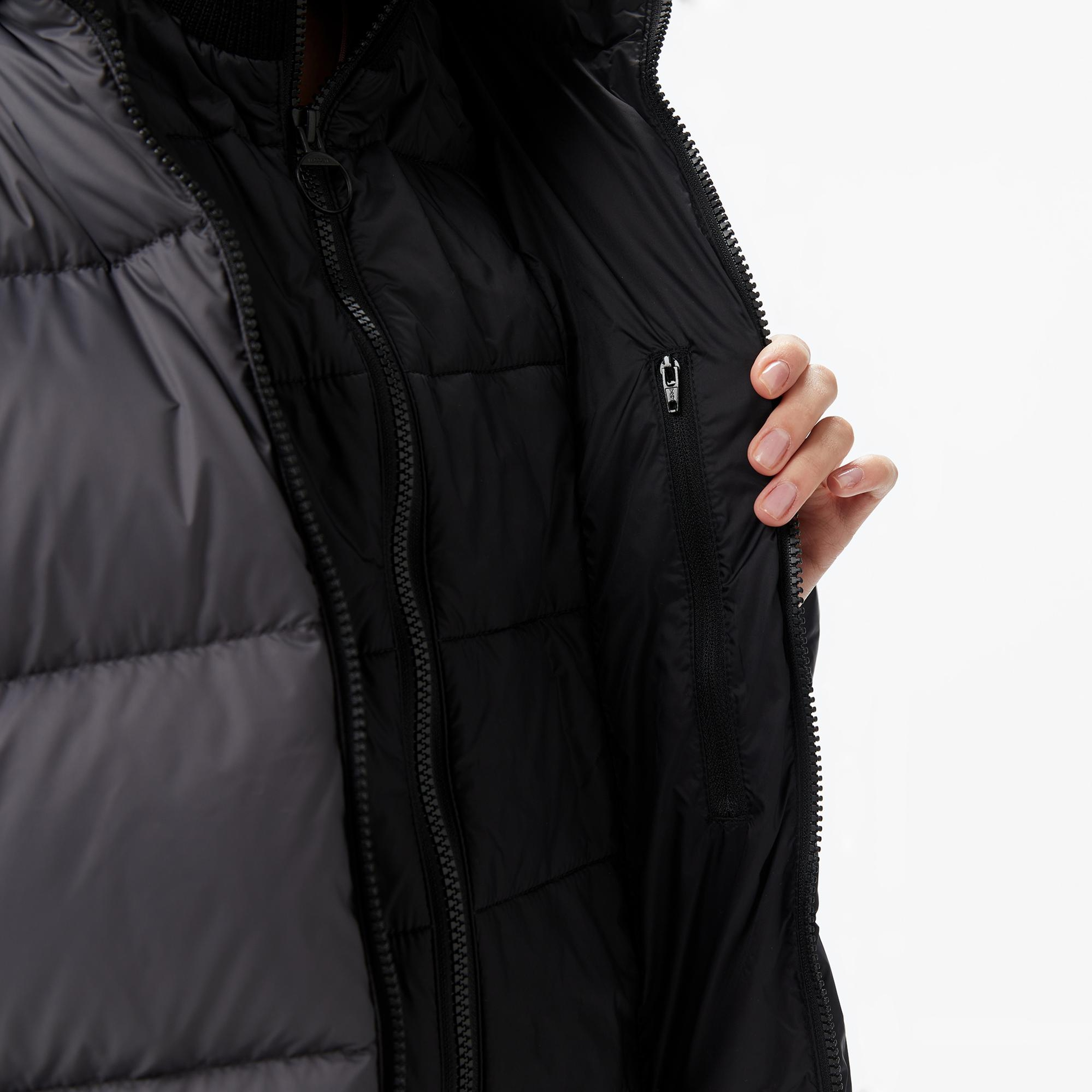 Lacoste Kadın Kapüşonlu Renk Bloklu Siyah Mont